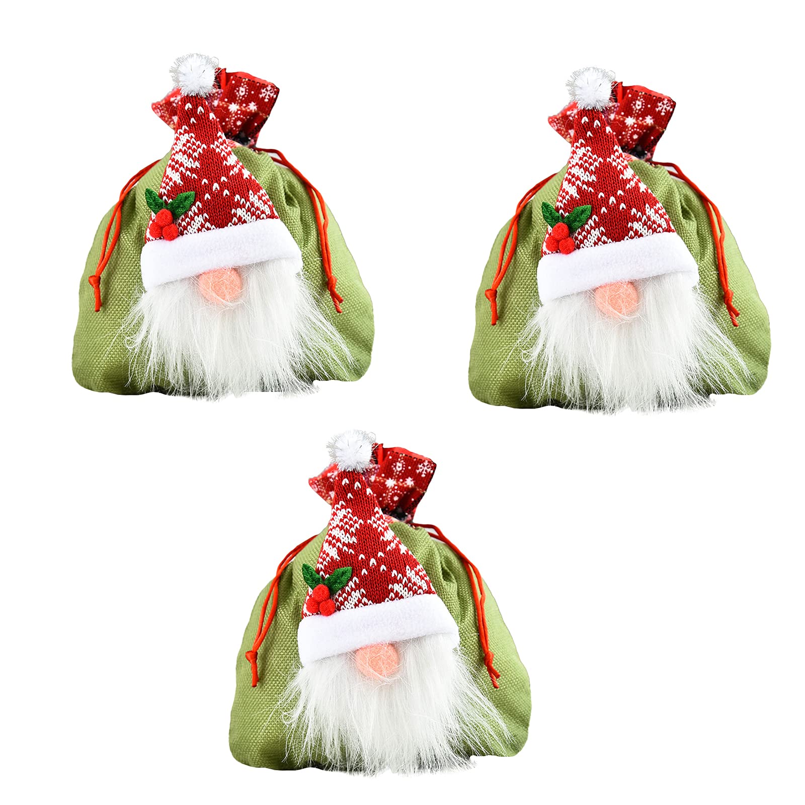HYLOOD 3-Pack Christmas Faceless Doll Drawstring Tote Bags - Holiday Party Candy Bags for Christmas, Weddings & Gift Giving - Perfect for Trick or Treat, Party Favors & Festive Celebrations