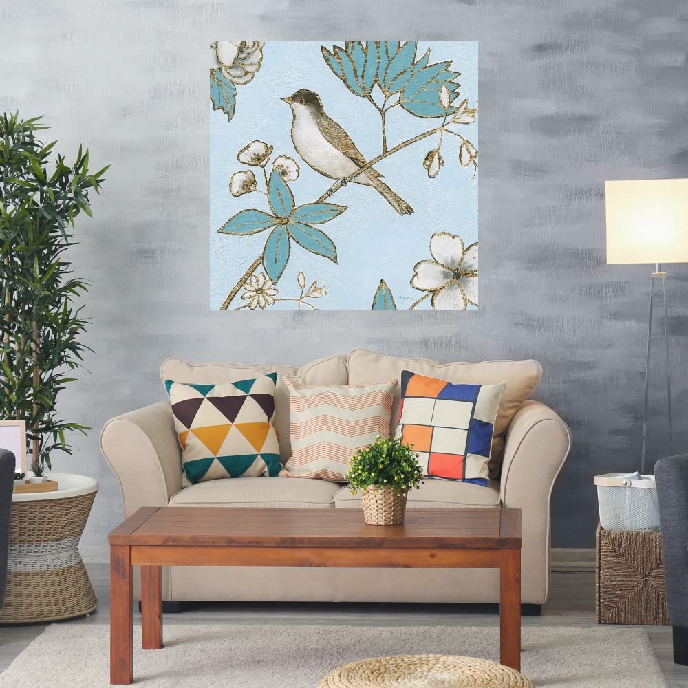 Fine Art Canvas Toile Birds IV by Emily Adams - Hand-Painted Wall Decor for Living Room, Bedroom, Office - 32x32 Inch Ready-to-Hang Canvas Print - Perfect for Home, Kitchen, Bathroom & Dining Room Decor