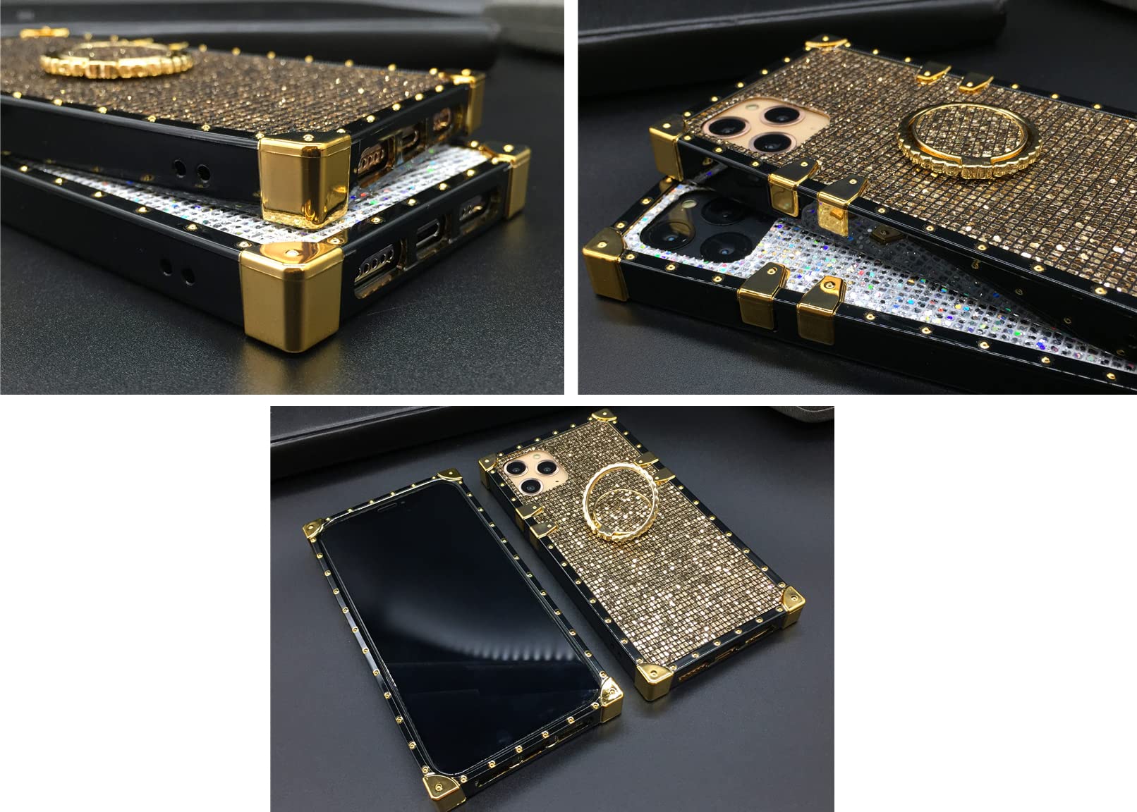 Sparkly Glitter Bling Case for Moto G Play 2021 (Not Compatible with 2020 Model) - Fashion Gold Corner Soft TPU Protective Cover with Ring Holder & Kickstand | Perfect for Daily Use, Work, and Social Events