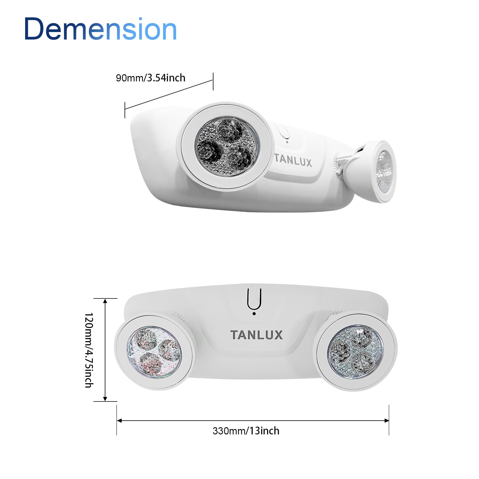TANLUX LED Emergency Lights with Battery Backup - 2 Head Adjustable Commercial Emergency Lighting, UL Listed, AC 120V/277V Hardwired - Ideal for Offices, Warehouses & Business Buildings (3 Pack, White)