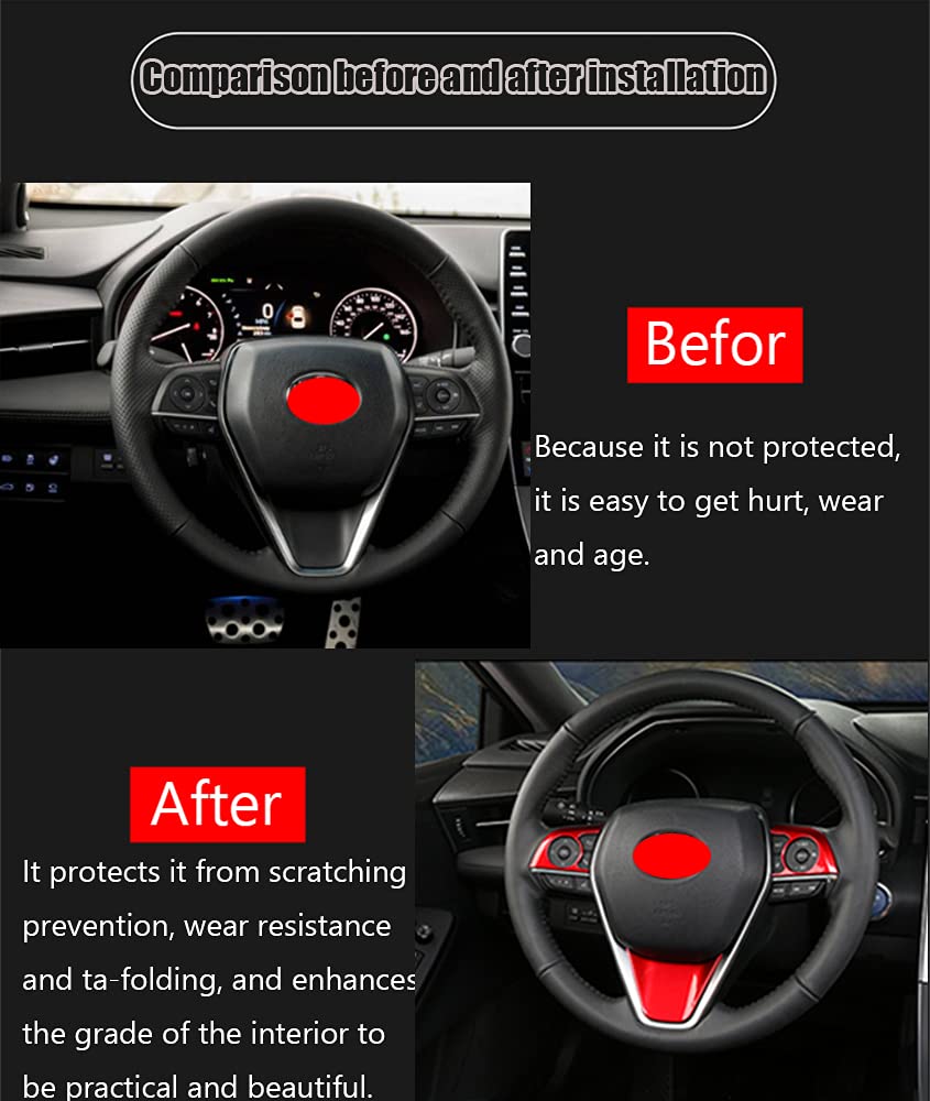 Premium ABS Plastic Steering Wheel Trim Cover Set (3PCS, Red) - Perfect Fit for Toyota Avalon 2019-2021 & Camry 2018-2021 - Enhance Interior Style & Grip for Safe Driving