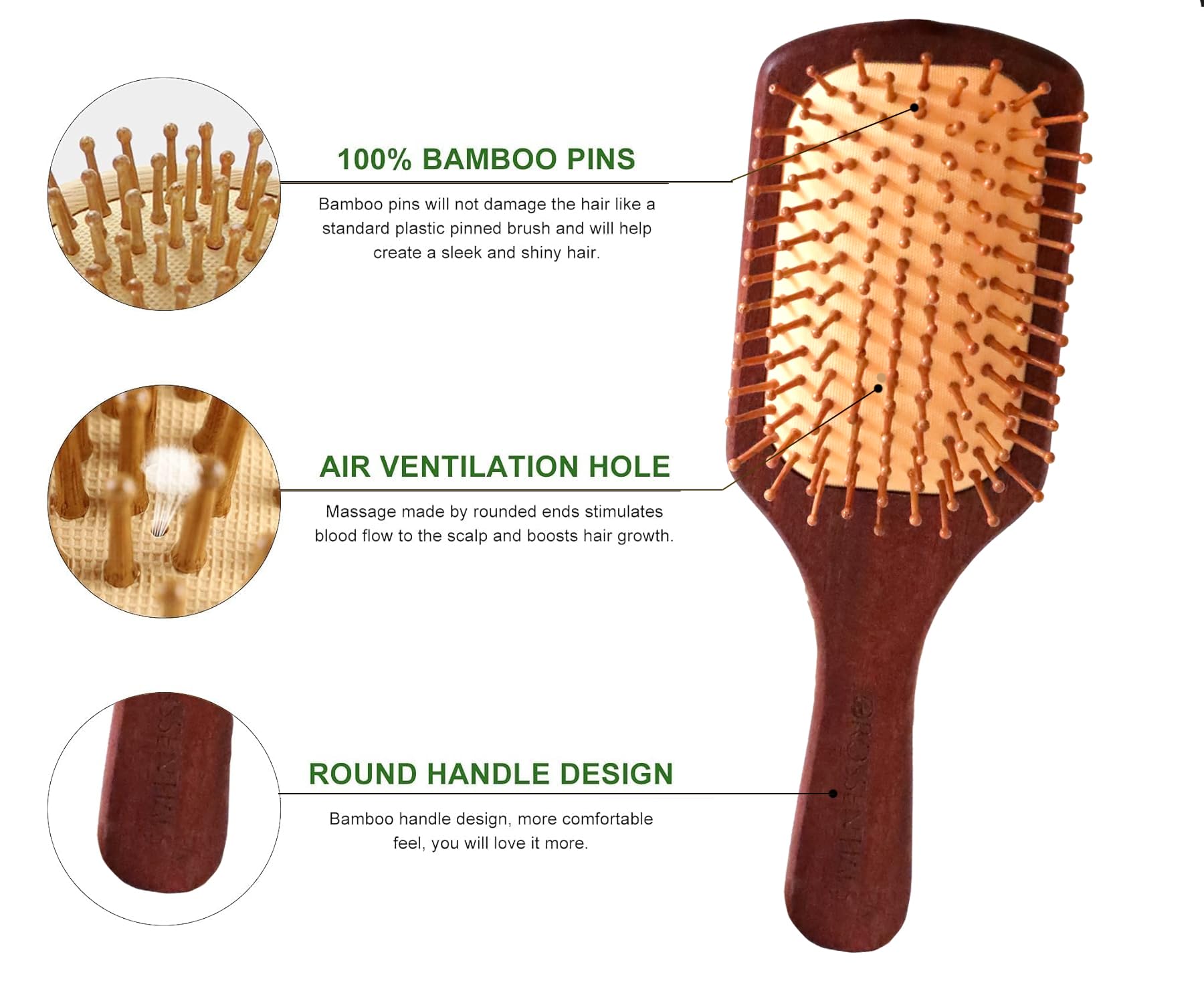 Premium Wooden Hair Brush for Women & Men - Boar Bristle Paddle Brush for Hair Growth & Styling