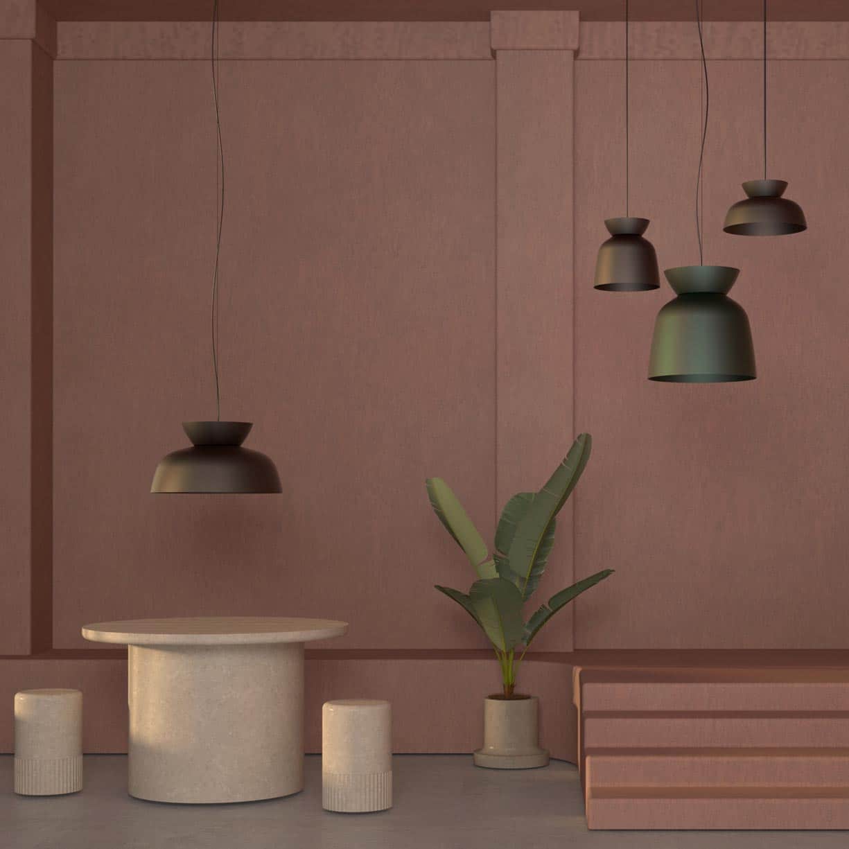 SHOWROOM SAMPLE | SOUTH DRAWN Hats Mono Pendant Light Fixture, Bronze Finish, 300mm Deep - Perfect for Dining Room, Kitchen Island & Modern Interior Lighting