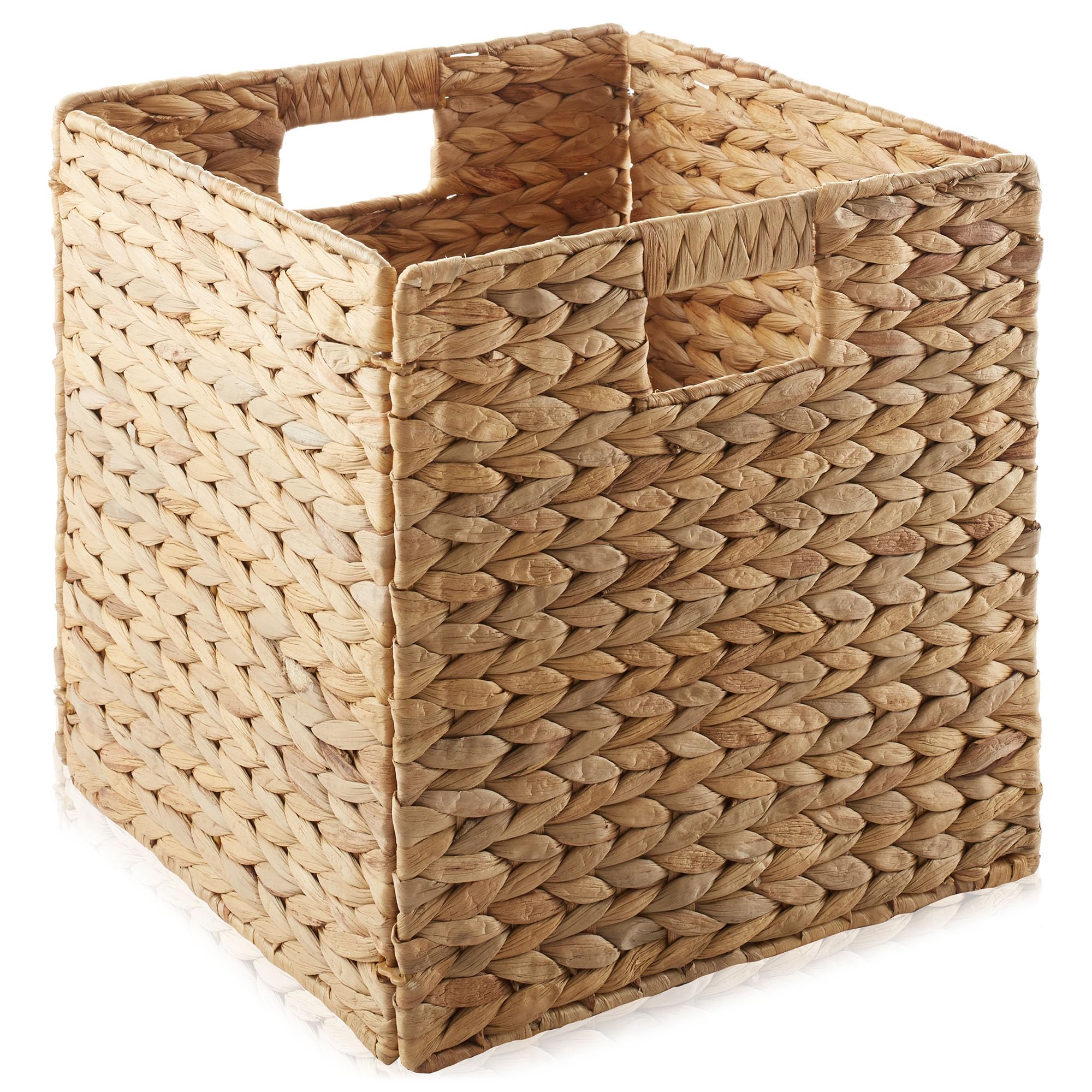 Casafield 12x12 Inch Natural Water Hyacinth Storage Baskets - Set of 6 Collapsible Woven Cube Organizers for Bathroom, Bedroom, Laundry & Pantry | Home Organization Bins for Shelves, Closet & Nursery Storage Solutions