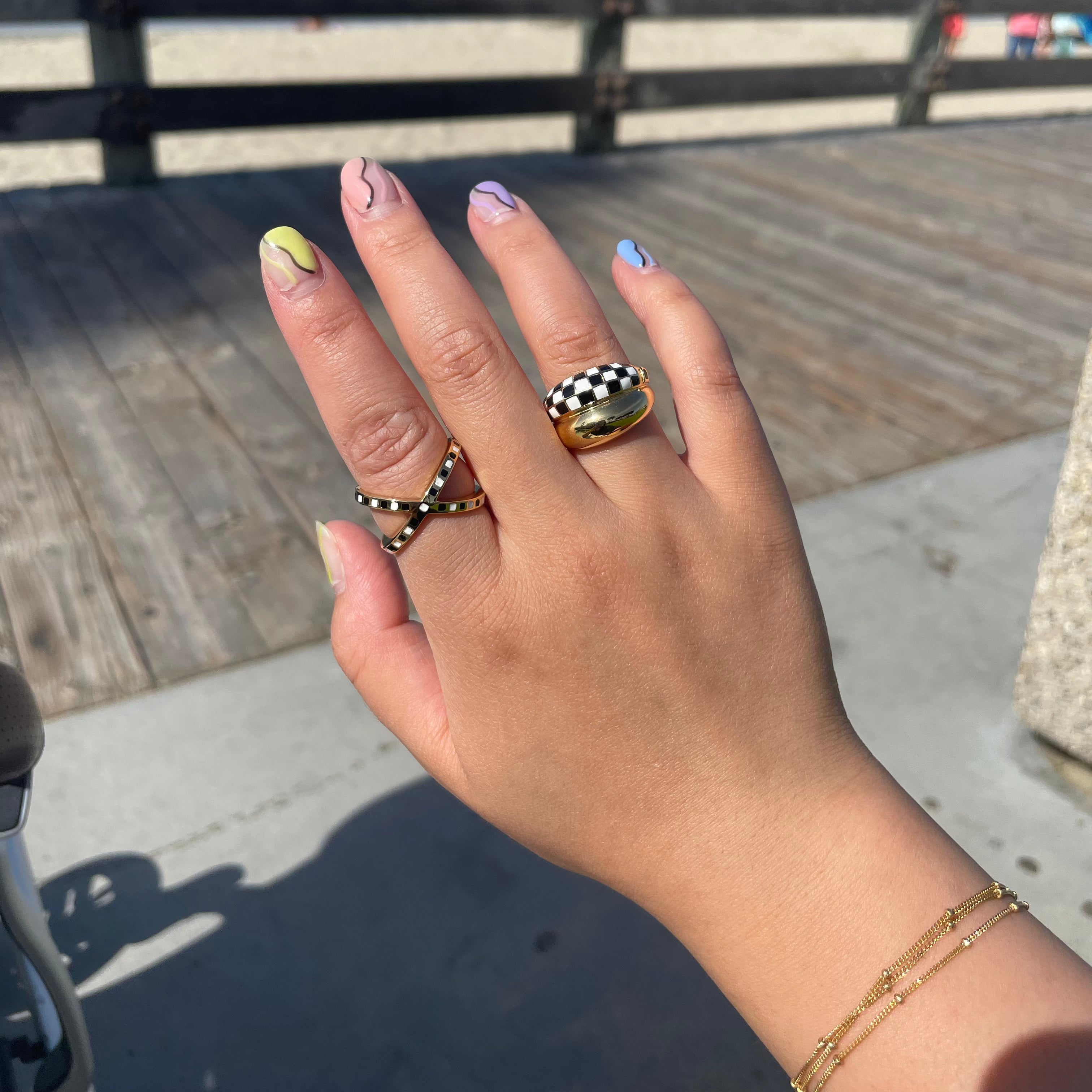 True Rainbow Checker Ring - Colorful Resin Statement Jewelry for Women, Unique Geometric Fashion Accessory - Perfect for Festivals, Parties, and Everyday Boho Style