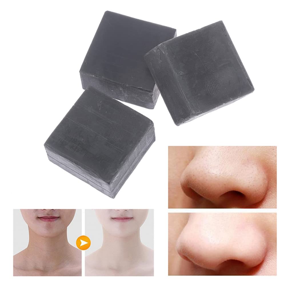 100g Handmade Bamboo Charcoal Soap - Deep Cleansing Facial Bar for Acne, Blackheads & Oil Control (3-Pack) | Natural Skin Whitening & Exfoliating | Perfect for Daily Face Wash & Men/Women Skincare Routine