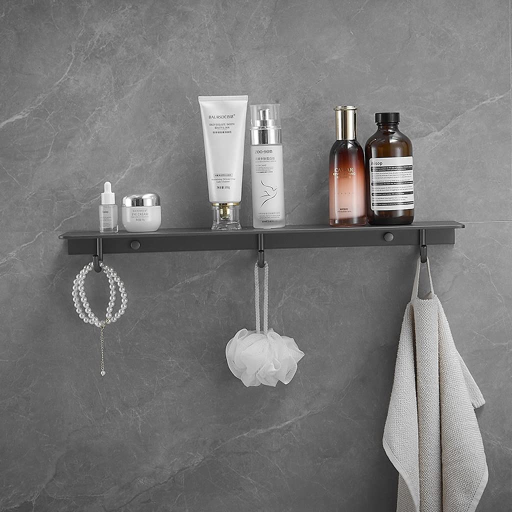 MUSUMI No-Drill Wall Mounted Bathroom Shelf - 60cm Black Space Saving Storage Organizer for Bathroom, Toilet, Kitchen - Perfect for Shower Caddy, Towel Rack & Toiletries Storage