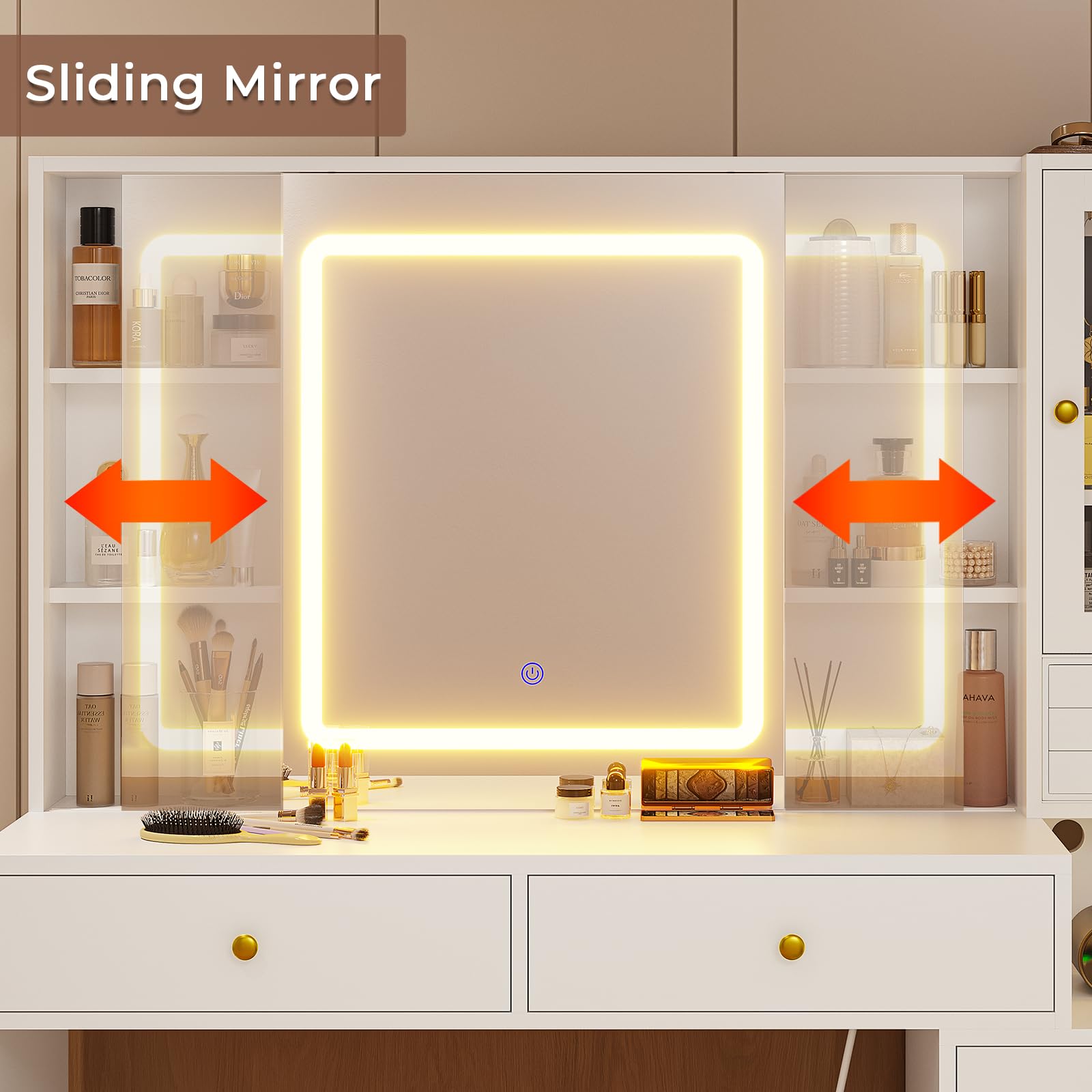 White Makeup Vanity Desk with Charging Station, 3-Layer Jewelry Organizer, Sliding Mirror & LED Lights - 8 Necklace Hooks, 5 Drawers & Storage Shelves - Perfect for Bedroom, Dressing Room & Beauty Salon Organization