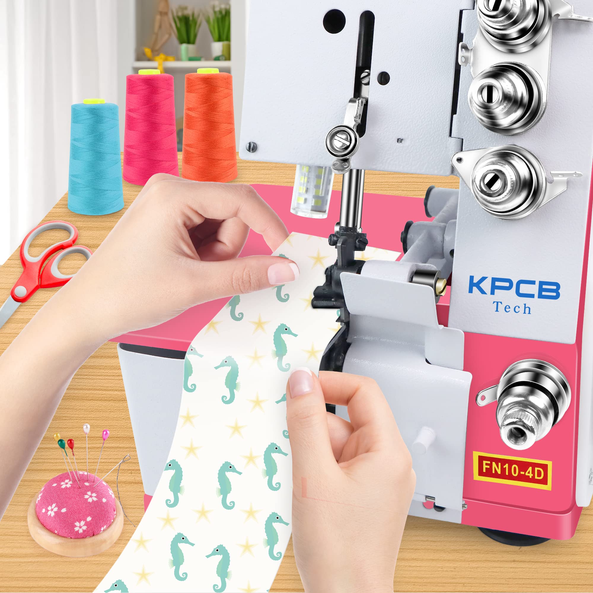 KPCB Serger Sewing Machine with Upgraded LED Light & Accessory Kit | Heavy-Duty Metal Overlock Machine for Professional Sewing | Perfect for Quilting, Garment Making & Craft Projects (Pink)
