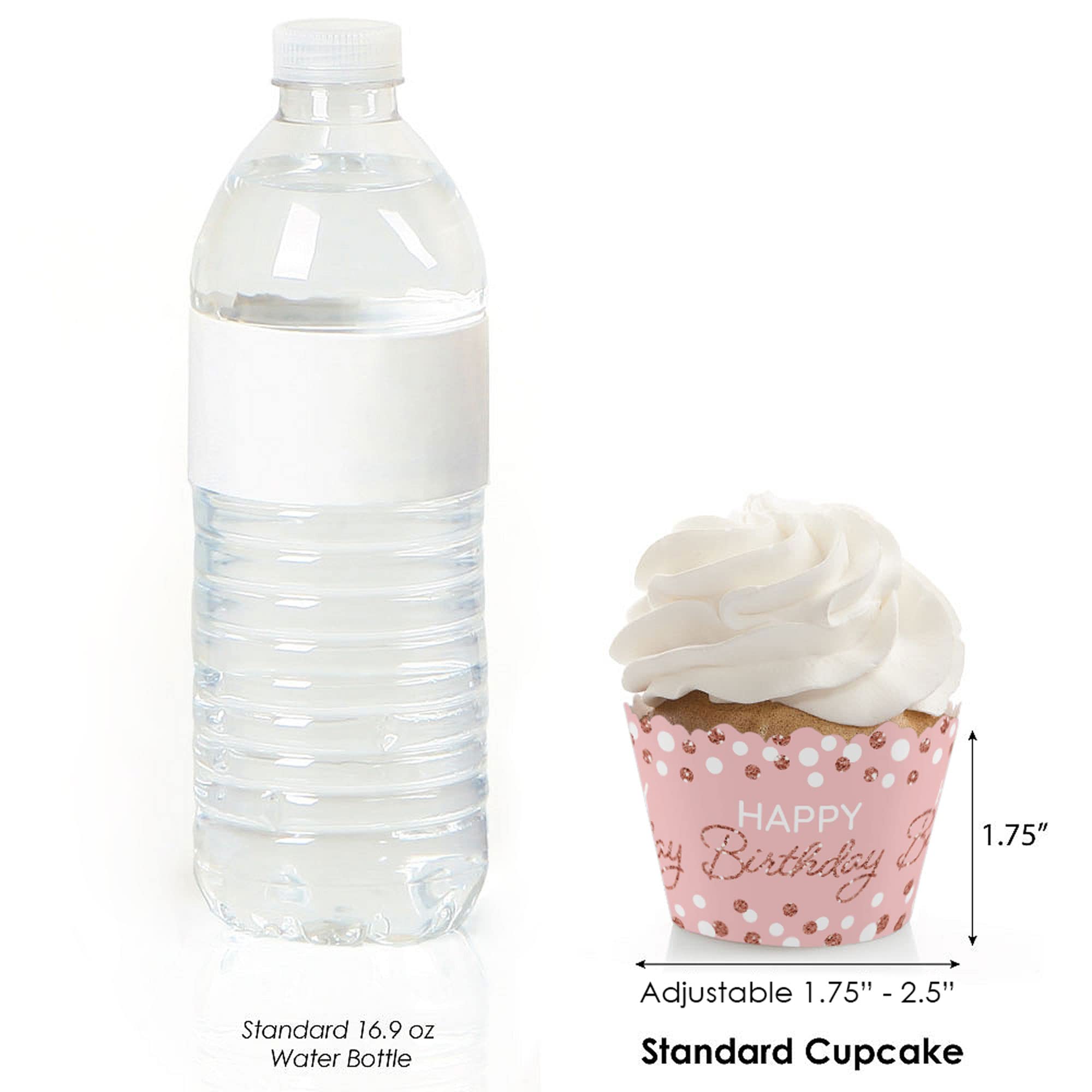 Pink Rose Gold Birthday Party Decorations Set - 12 Cupcake Wrappers for Happy Birthday Celebrations - Perfect for Baby Showers, Bridal Showers & Anniversary Parties