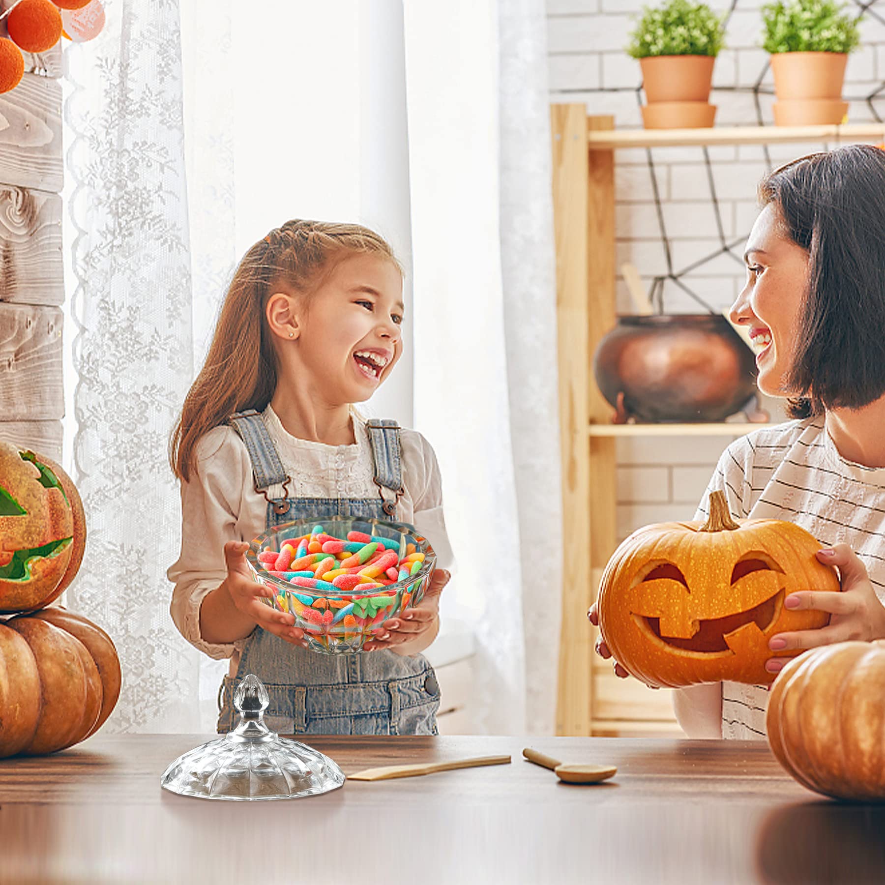 ComSaf Clear Glass Candy Dish with Lid (2 Pack) - Airtight Covered Candy Bowl & Crystal Candy Jar for Home, Kitchen, Office - Perfect for Parties, Weddings, Birthday Gifts & Holiday Treats