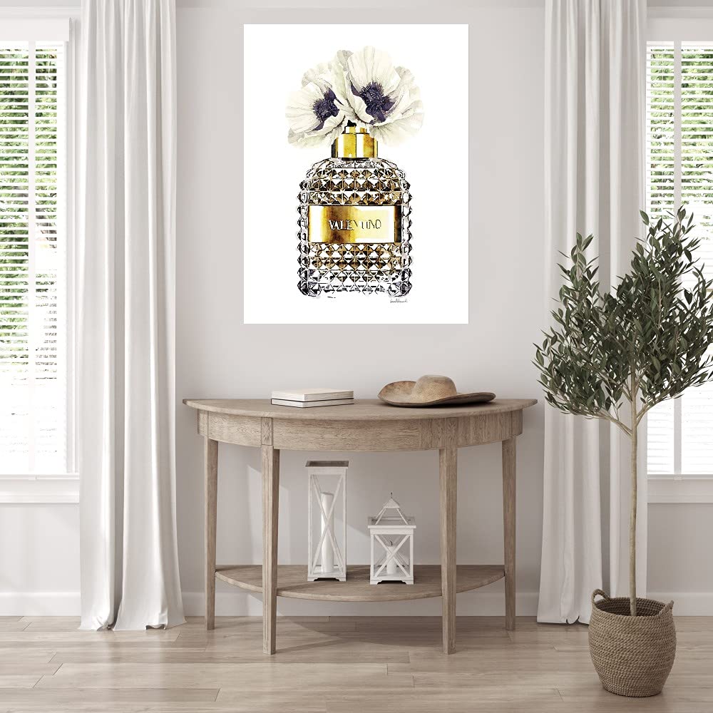 Amanda Greenwood Poppy Gold Perfume Fine Art Canvas Wall Decor - 35x46 Inches - Ready to Hang for Living Room, Bedroom, Office & More - Elegant Home & Commercial Space Decor