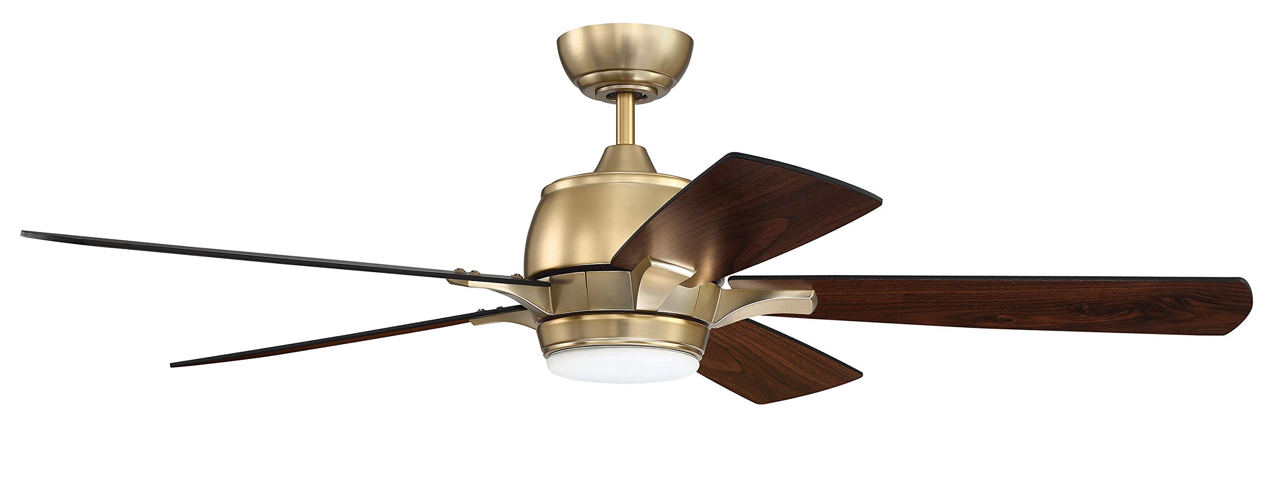 Craftmade 52 Inch Stellar Indoor Ceiling Fan with LED Light - Satin Brass Finish, Reversible Flat Black/Walnut Blades, 12W Frosted Glass Light Kit, Includes Dual Wall Control - Perfect for Living Room, Bedroom & Office