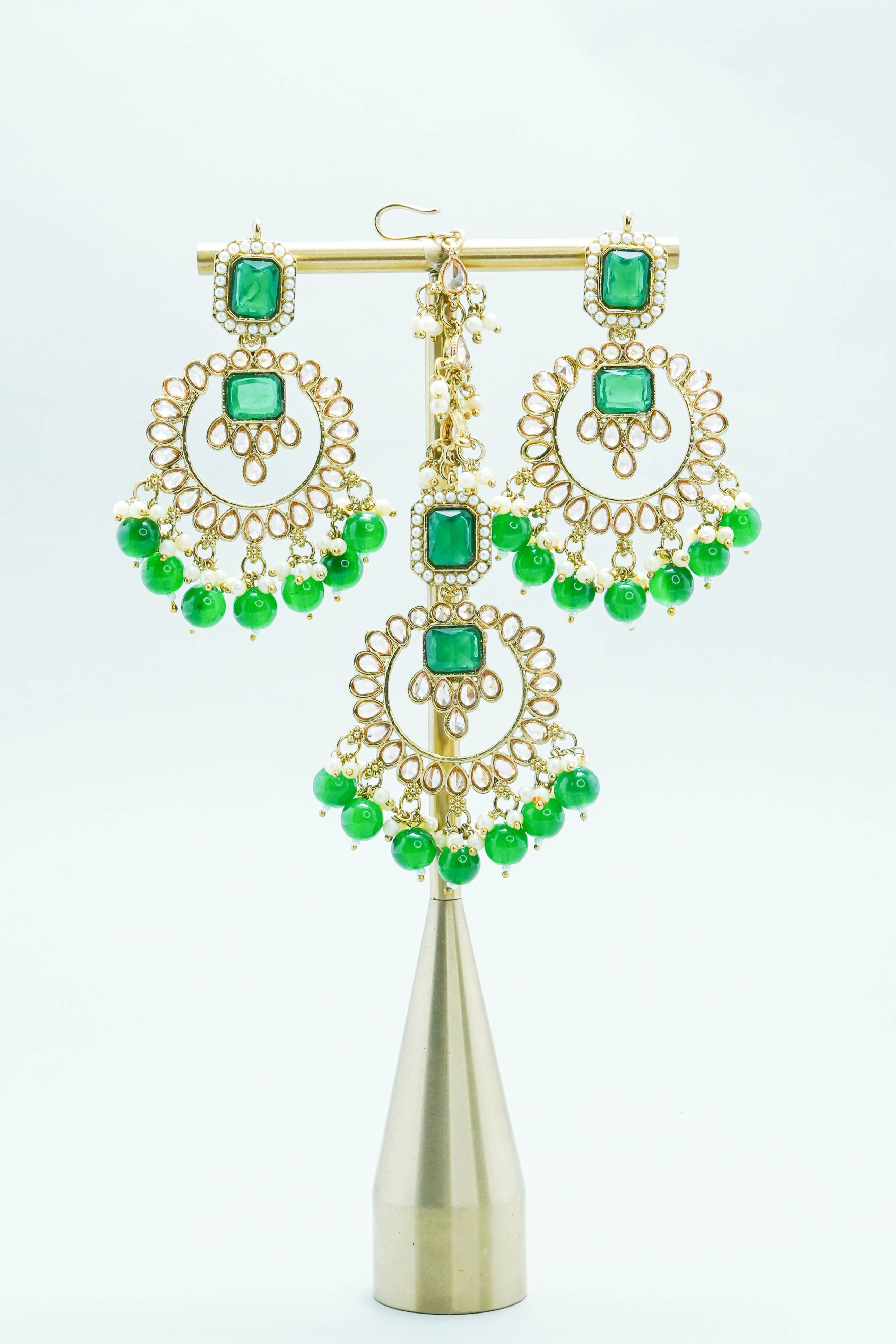 ANVI Polki Earrings with Tikka - Exquisite Indian Jewelry for Weddings, Parties & Festive Occasions