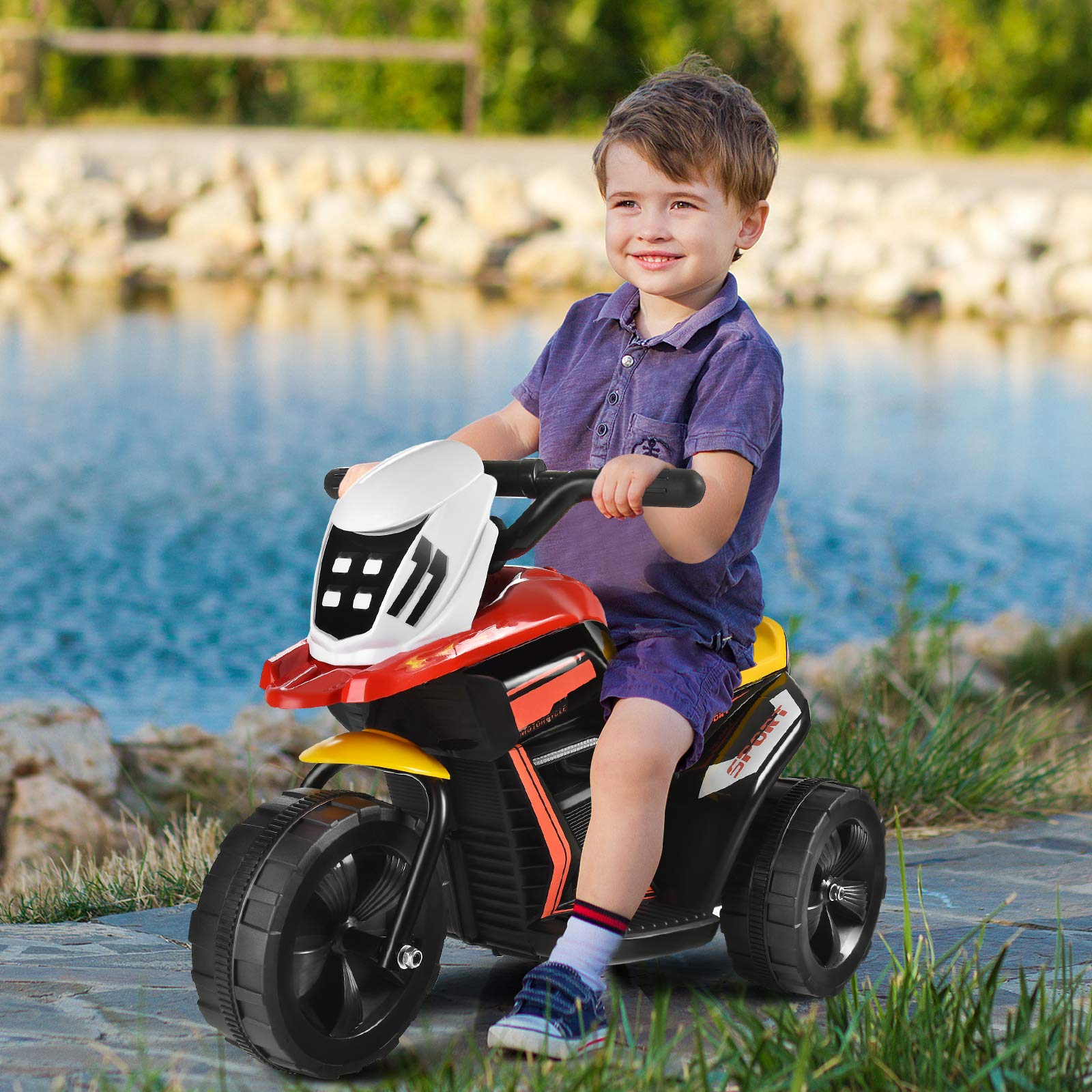HONEY JOY 6V Kids Electric Motorcycle with Training Wheels - Ride-On Toy for Boys & Girls (Black) - Outdoor Play & Gifts