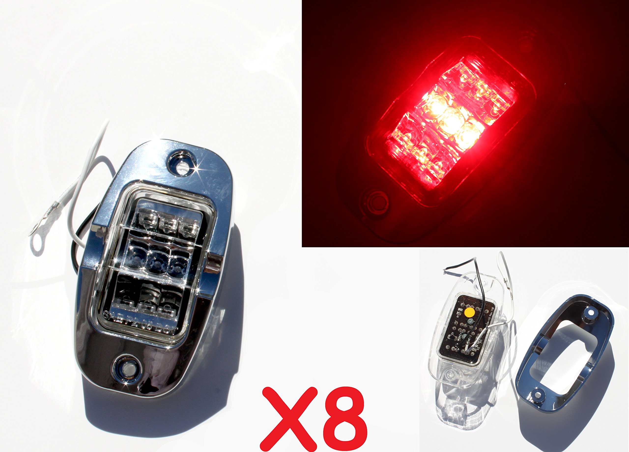8-Pack Super Bright Red LED Surface Mount Clearance Lights - 9 Diode Multi-Angle 4