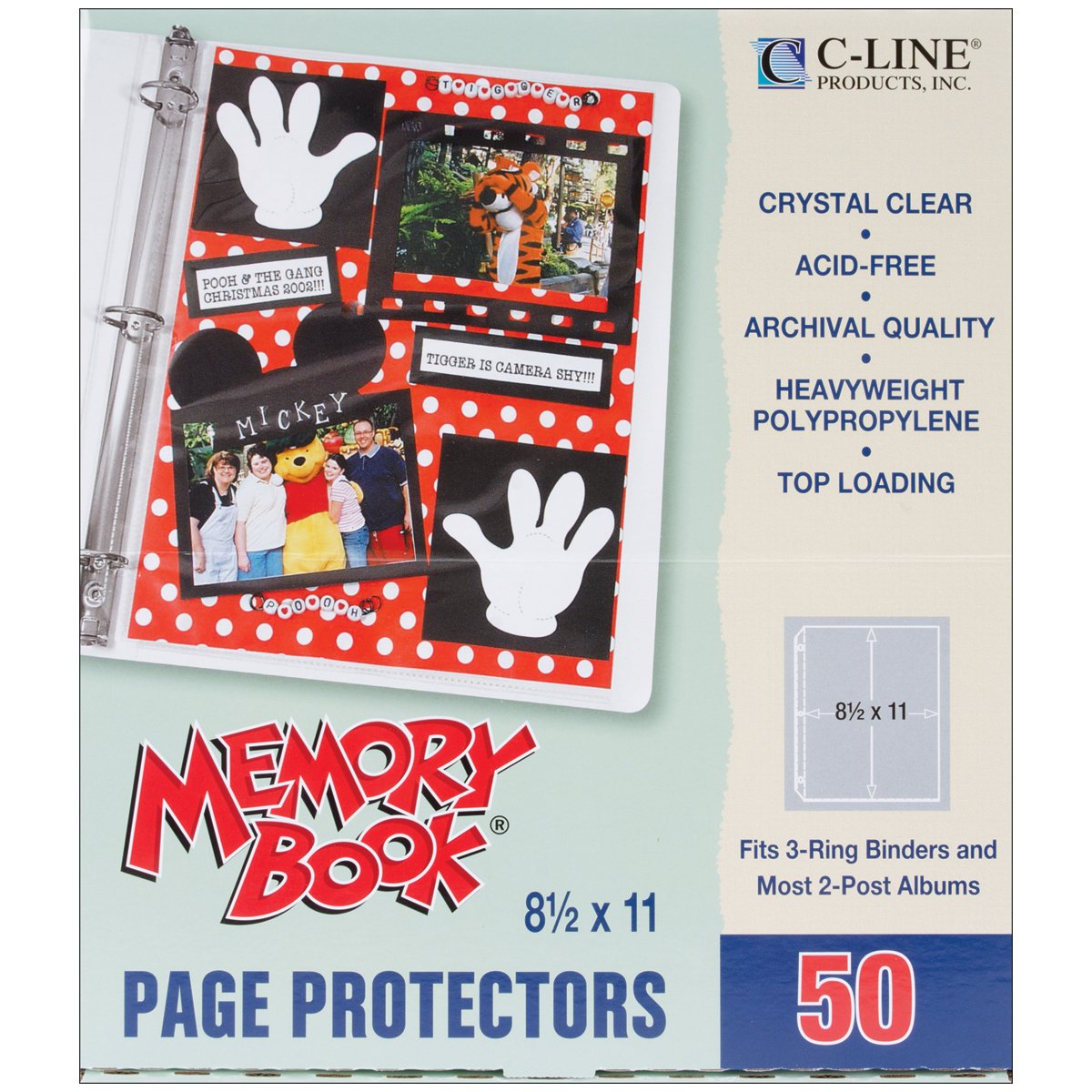 C-Line 11 x 8.5 Inch Heavyweight Poly Scrapbook Page Protectors - Top Load Memory Book with 50 Pages per Box - Perfect for Photo Albums, School Projects & Craft Preservation