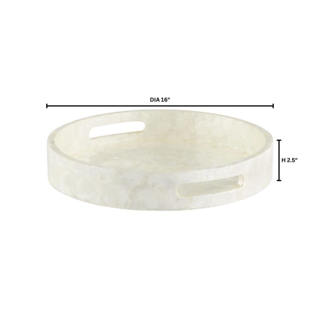 Cyan Design 11688 Triton 16-Inch Round Decorative Tray - Pearl Finish - Small Serving Tray for Home Decor, Dining Table Centerpiece, or Bathroom Organization