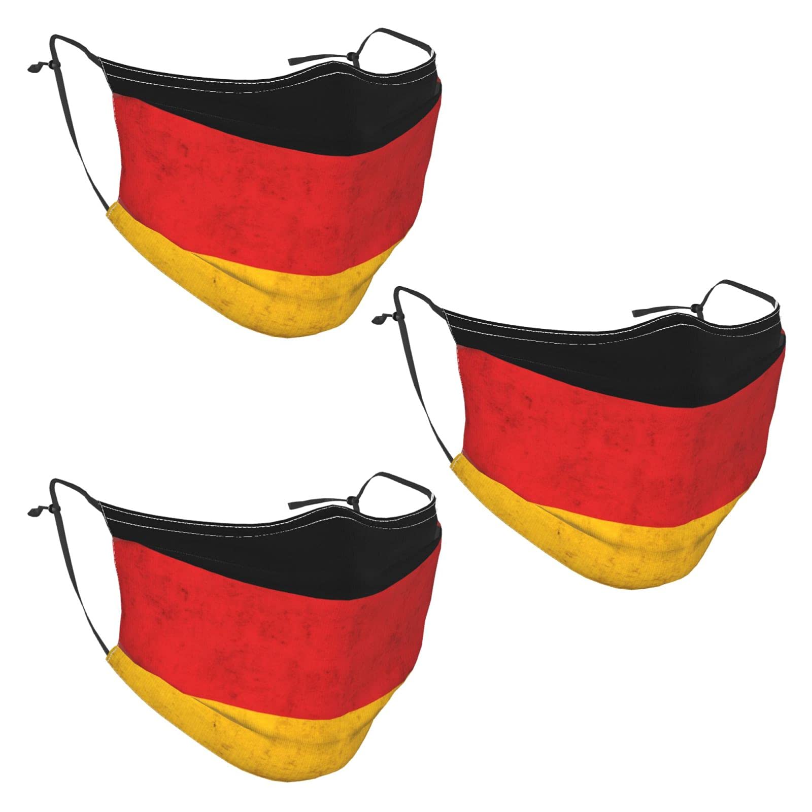 3 Pack German Flag Design Reusable Face Masks with 6 Filters - Washable Cotton Face Cover for Men, Women & Teens - Perfect for Travel, Sports & Outdoor Activities