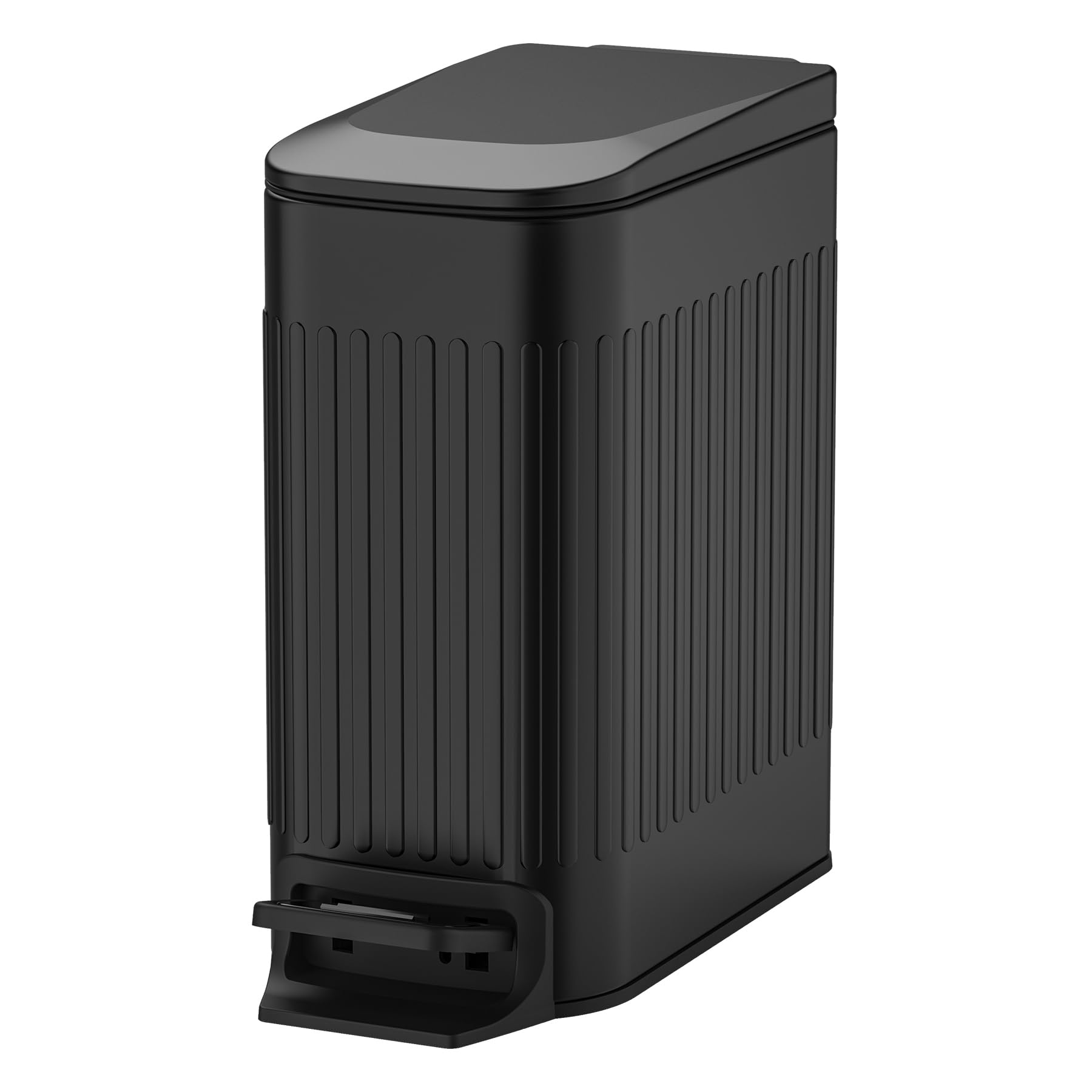 TIPGO Slim Stainless Steel Bathroom Trash Can with Soft Close Lid & Step Pedal - 6L/1.6 Gallon Small Garbage Bin for Bathroom, Bedroom, Office & Kitchen - Perfect for Tight Spaces & Modern Decor (Black)