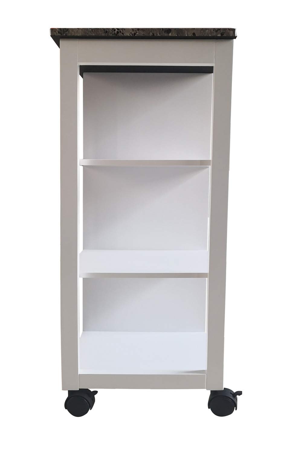 King's Brand White Finish Wood & Marble Vinyl Top Kitchen Storage Cabinet Cart - Perfect for Small Spaces, Pantry Organization & Dining Room Storage