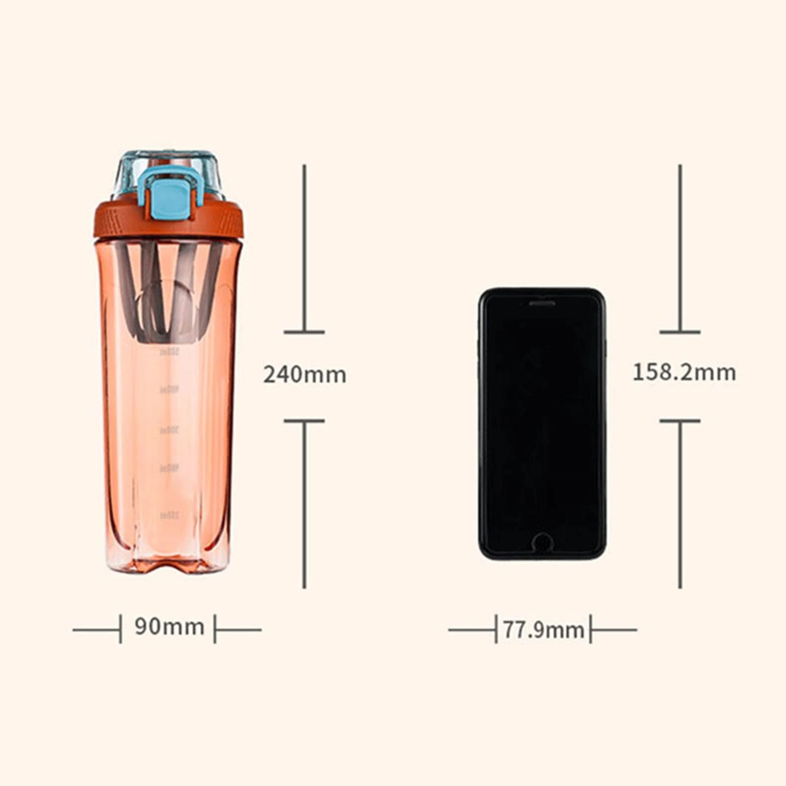 Premium BPA-Free Protein Shaker Cup with Mixing Ball - Large Capacity Sports Water Bottle for Gym, Travel & Fitness - Orange (Ideal for Protein Shakes, Pre-Workout & Post-Workout Drinks)