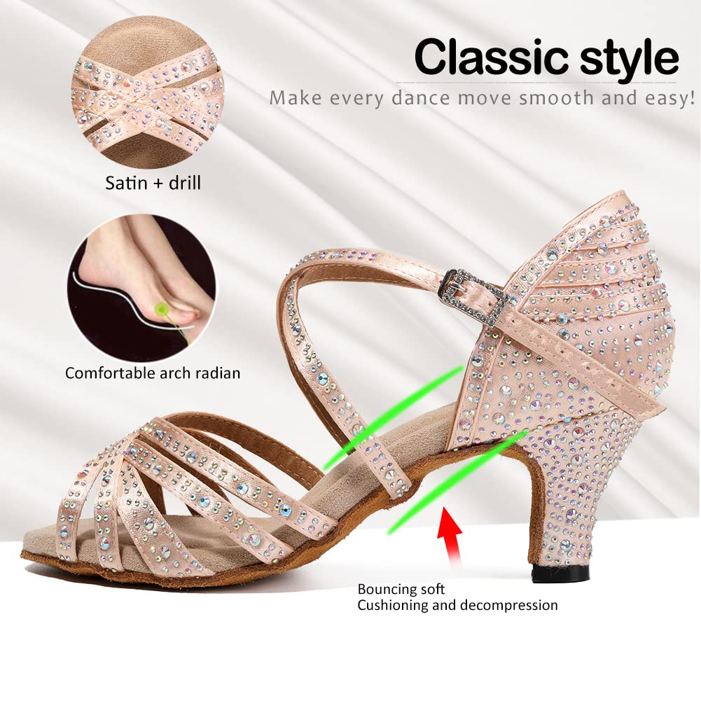 SWDZM Women's Rhinestone Latin Dance Shoes - Salsa Ballroom Practice & Performance Shoes for Women (Model L377-6) | Perfect for Dance Competitions, Social Events & Professional Performances