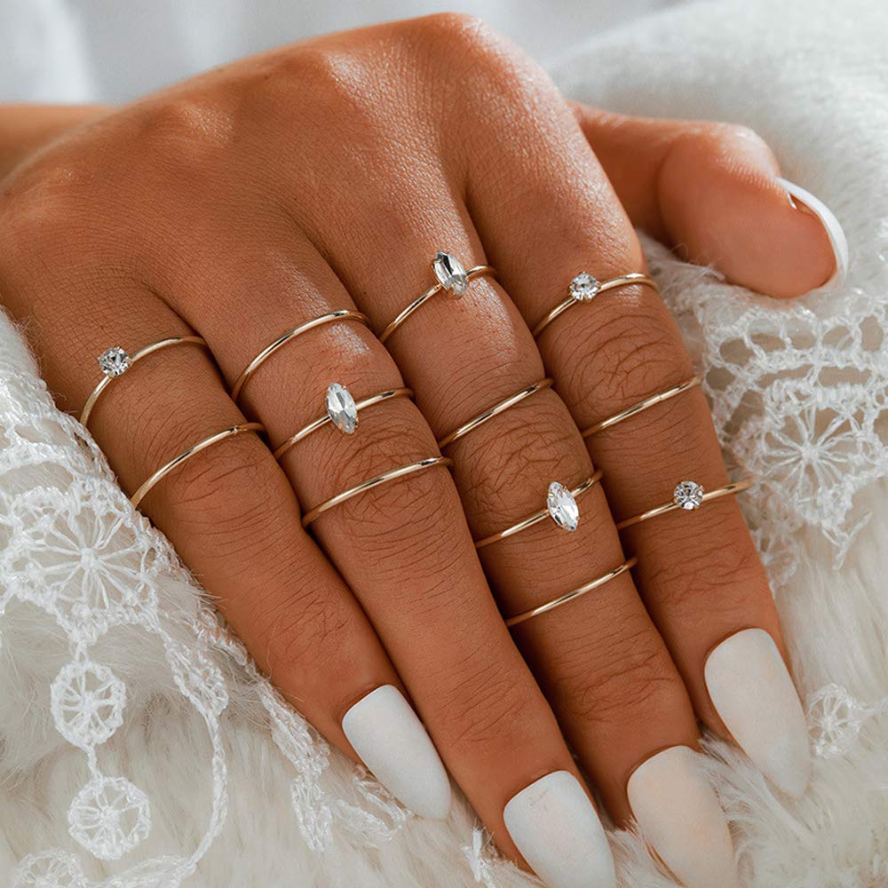 Vintage Gold & Silver Stackable Open Rings Set - 12pcs Rhinestone Crystal Knuckle Rings for Women & Men | Retro Mid Finger Rings for Layering, Parties, Gifts & Everyday Fashion Accessories