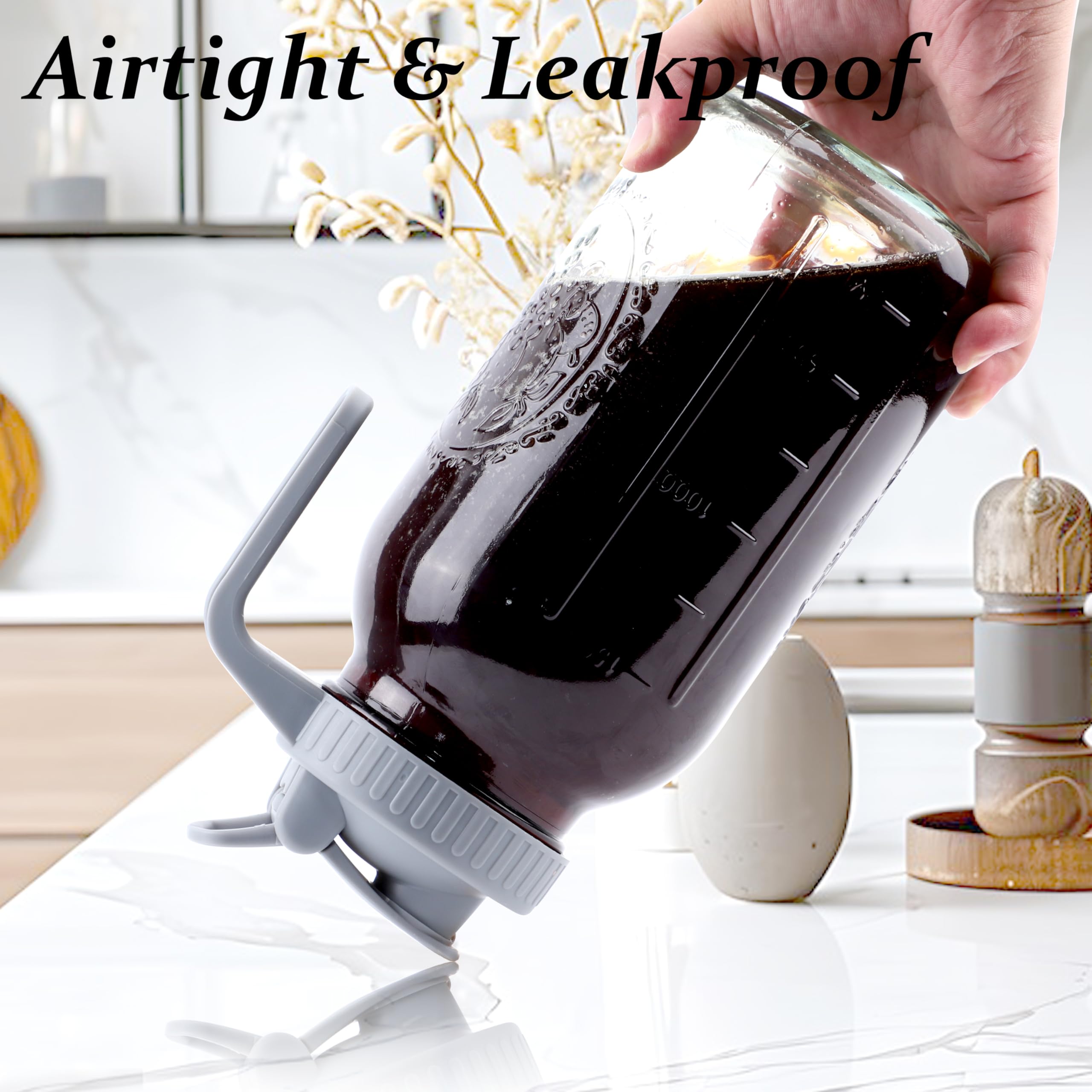 Premium 64 Oz Cold Brew Coffee Maker Set - 2 Half Gallon Wide Mouth Glass Pitchers with Stainless Steel Strainer & Spout Lids - Perfect for Iced Coffee, Tea, Lemonade, and Refrigerator Storage - Ideal for Home, Office, and Outdoor Use