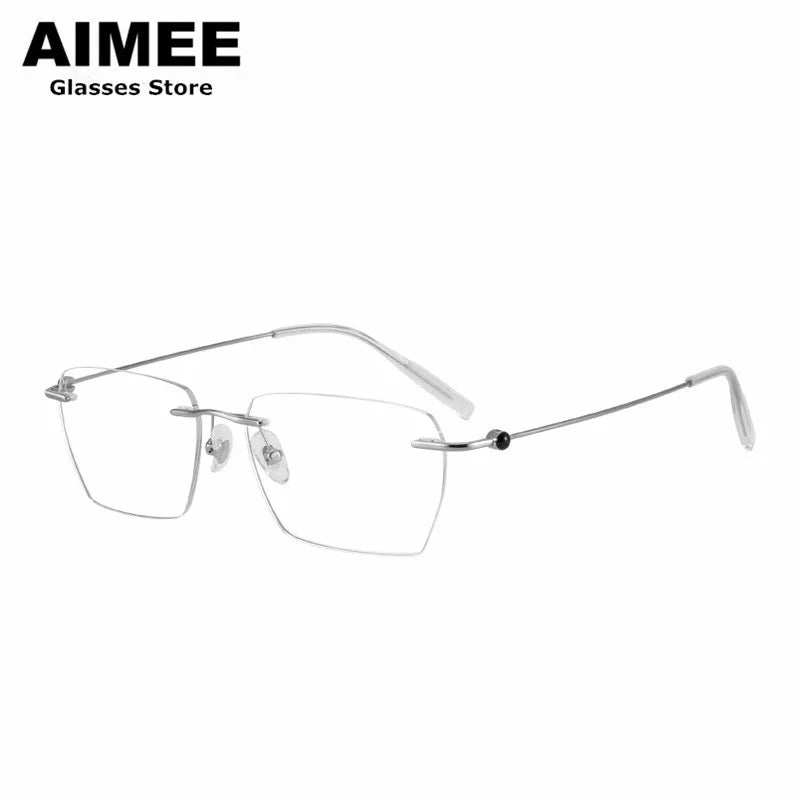Aimee Men's Rimless Square Polygon Titanium Eyeglasses 14256 - Lightweight Durable Titanium Frame for Work, Reading & Driving