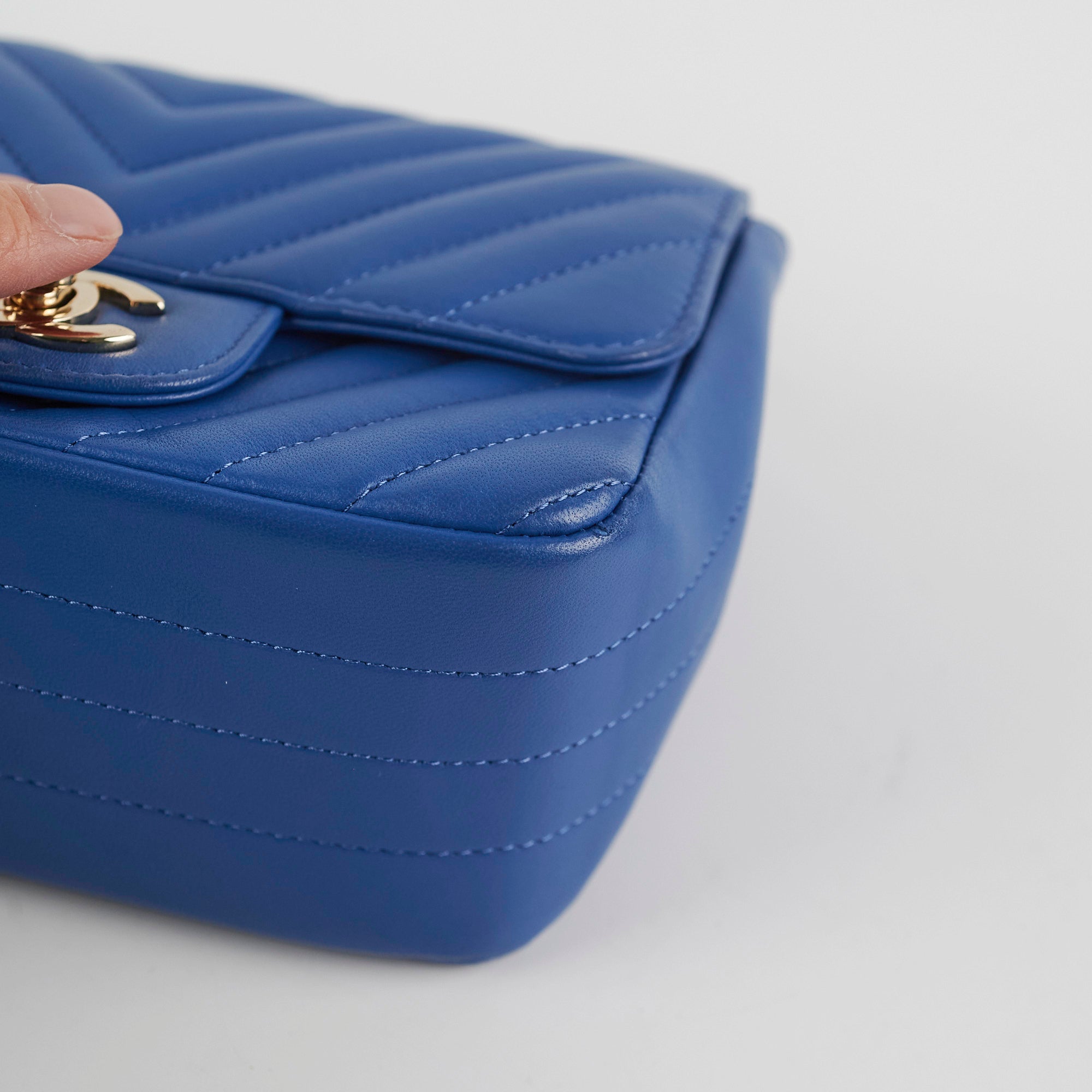 Chanel Chevron Square Mini Blue Leather Crossbody Bag - Luxury Designer Handbag for Women | Perfect for Parties, Dates & Everyday Use