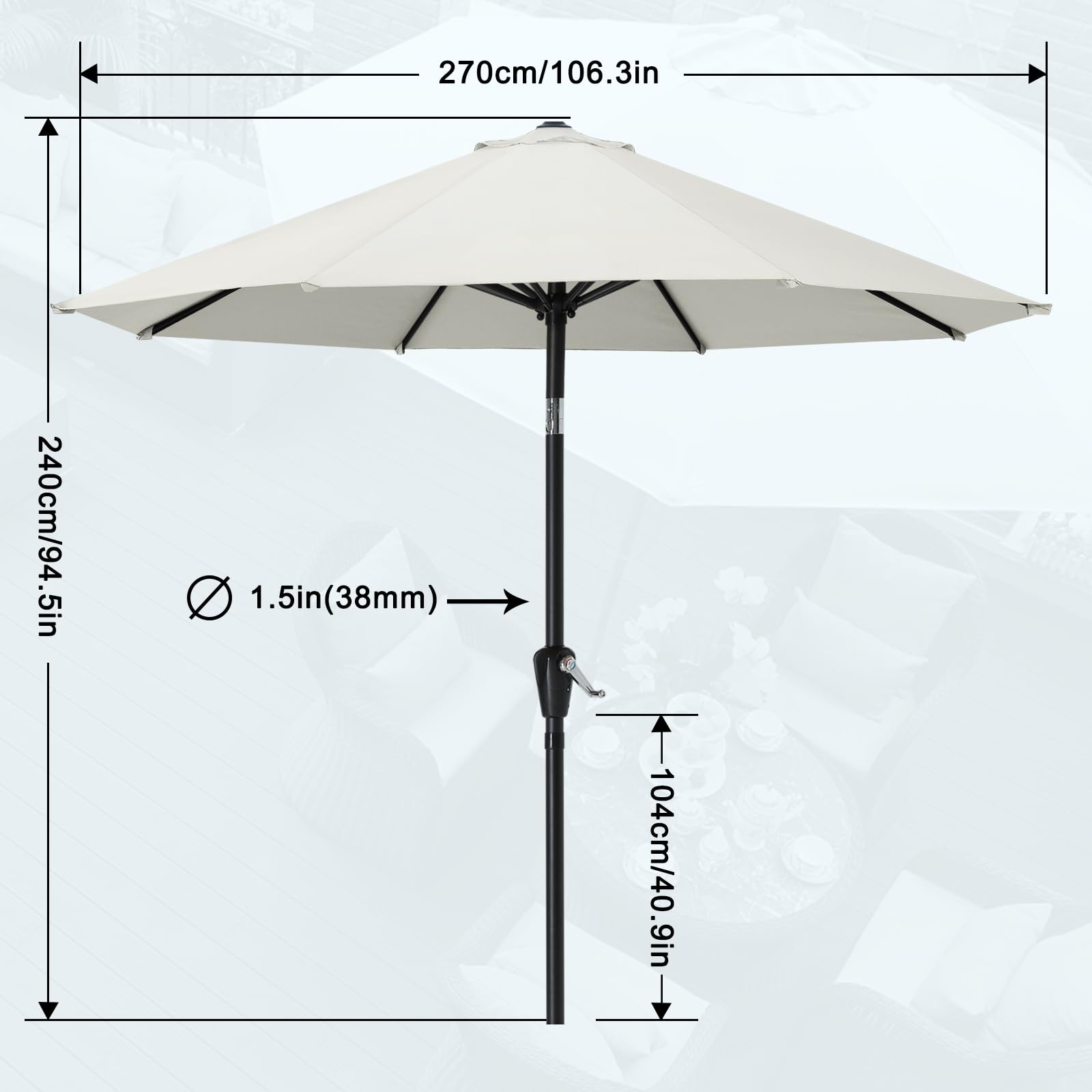 MASTERCANOPY 9ft Light Beige Outdoor Patio Umbrella with 8 Ribs - Perfect for Market Tables, Restaurants, Poolside & Backyard Relaxation