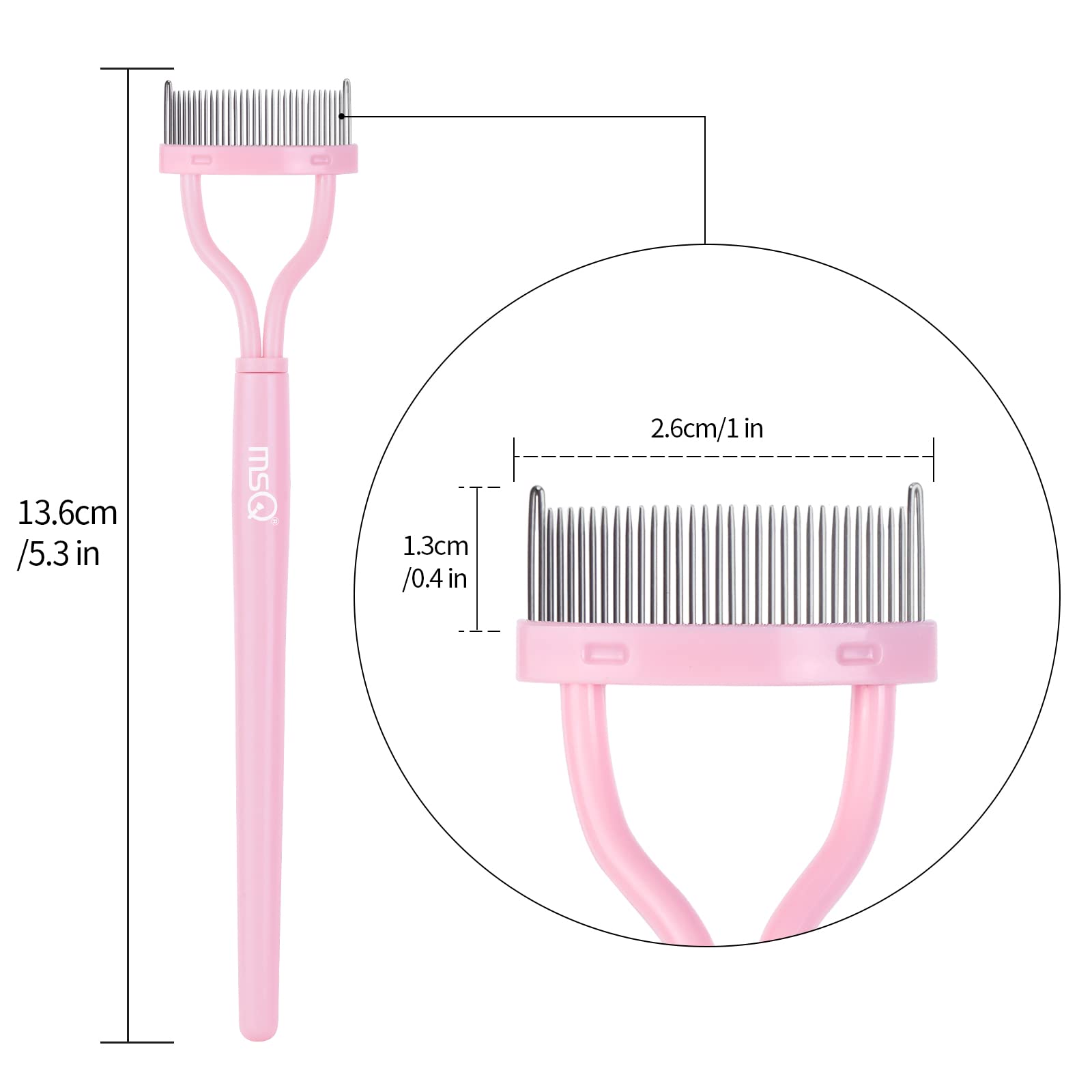 MSQ Eyelash Comb & Mascara Brush - Pink Lash Separator with Arc Design & Comb Cover (1PC) - Perfect for Professional Makeup Artists & Home Beauty Routines