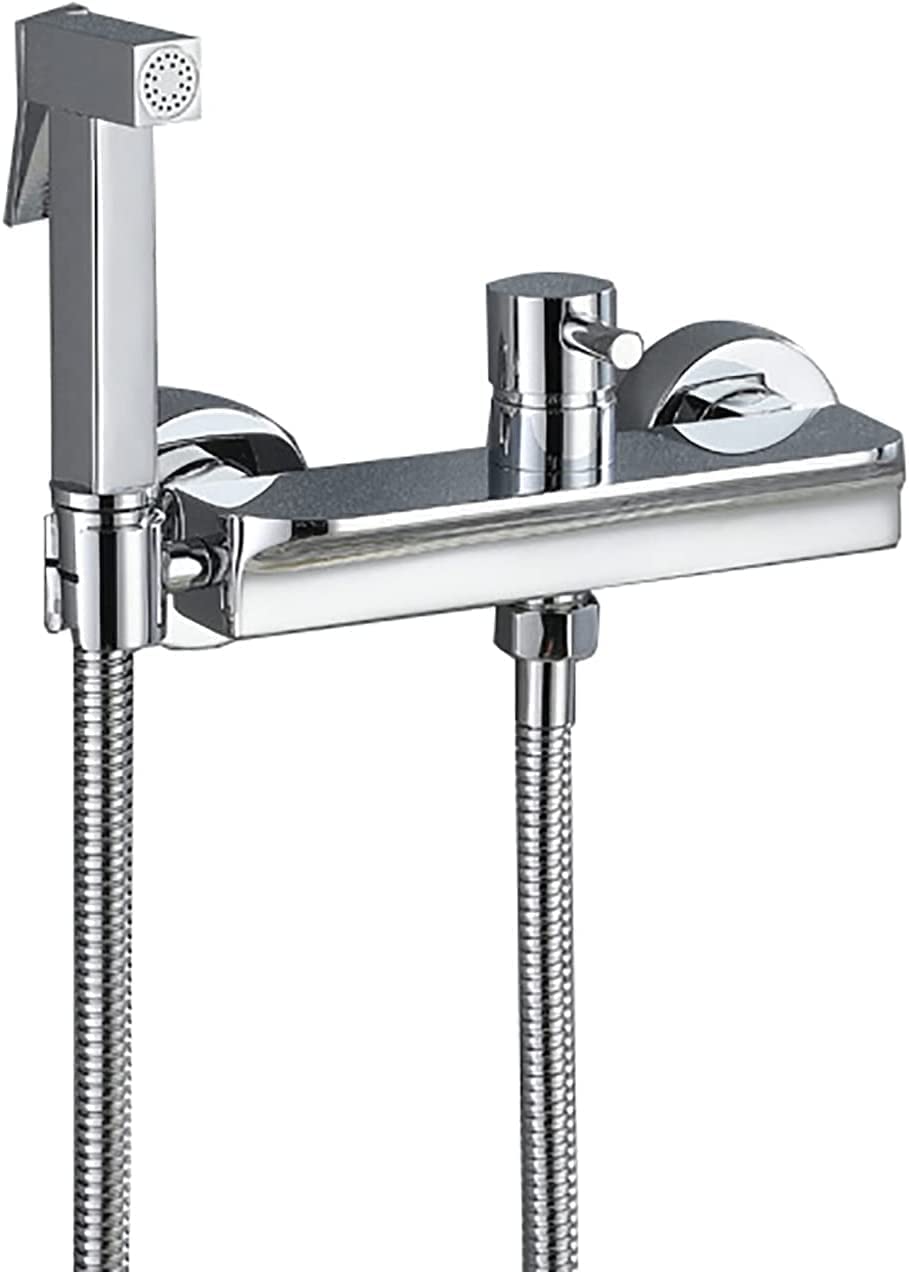 Handheld Toilet Sprayer Kit - Chrome Brass Bathroom Diaper Sprayer with Hot & Cold Water, Wall Mounted Stainless Steel Hose - Perfect for Bathing Pets & Baby Care