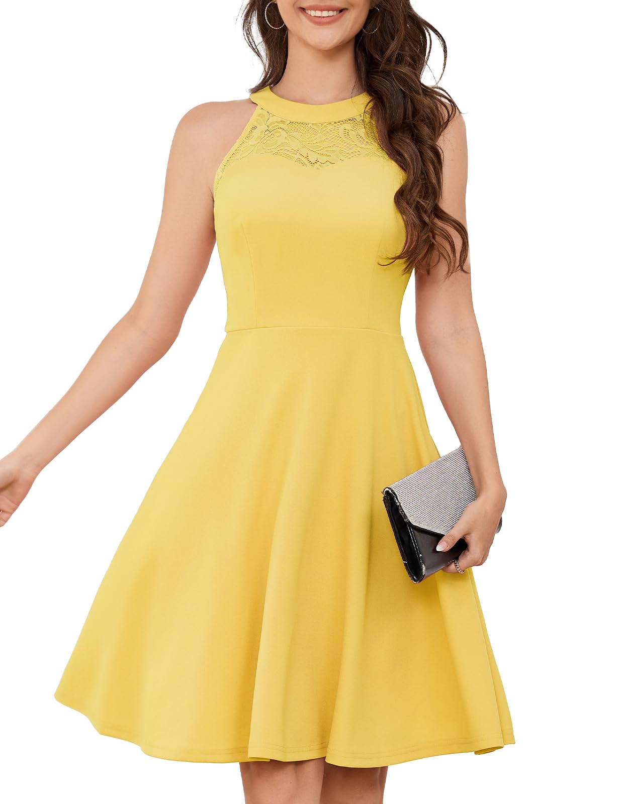 Elegant Women's Cocktail Dress - Vintage Lace Halter Prom Wedding Party Evening Gown for Homecoming & Special Occasions