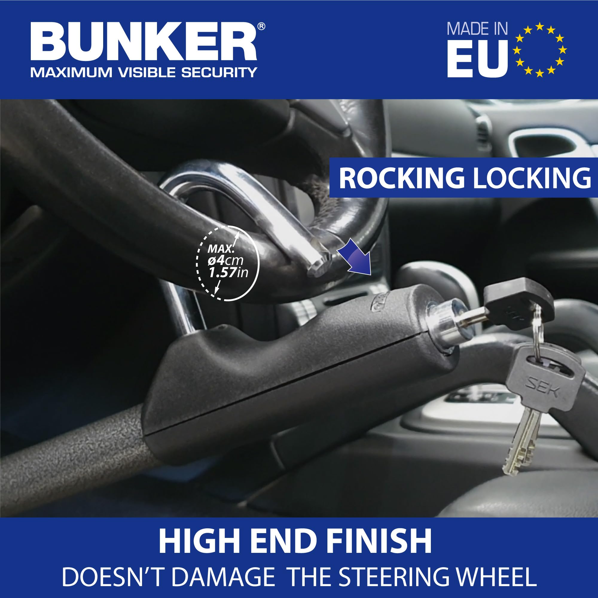 Bunker BT29 Heavy Duty Universal Anti-Theft Steering Wheel Brake Pedal Lock - Compact Telescopic Design for Cars, Trucks, Vans & RVs | Secure Parking, Travel Protection & Vehicle Security Solution