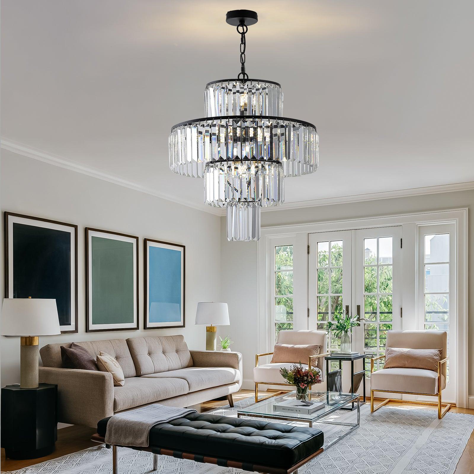 Luxury Black Crystal Chandelier - 19.7 Inch Modern Hanging Pendant Light Fixture for Dining Room, Bedroom & Living Room - Elegant Lighting for Home Decor, Weddings & Special Events