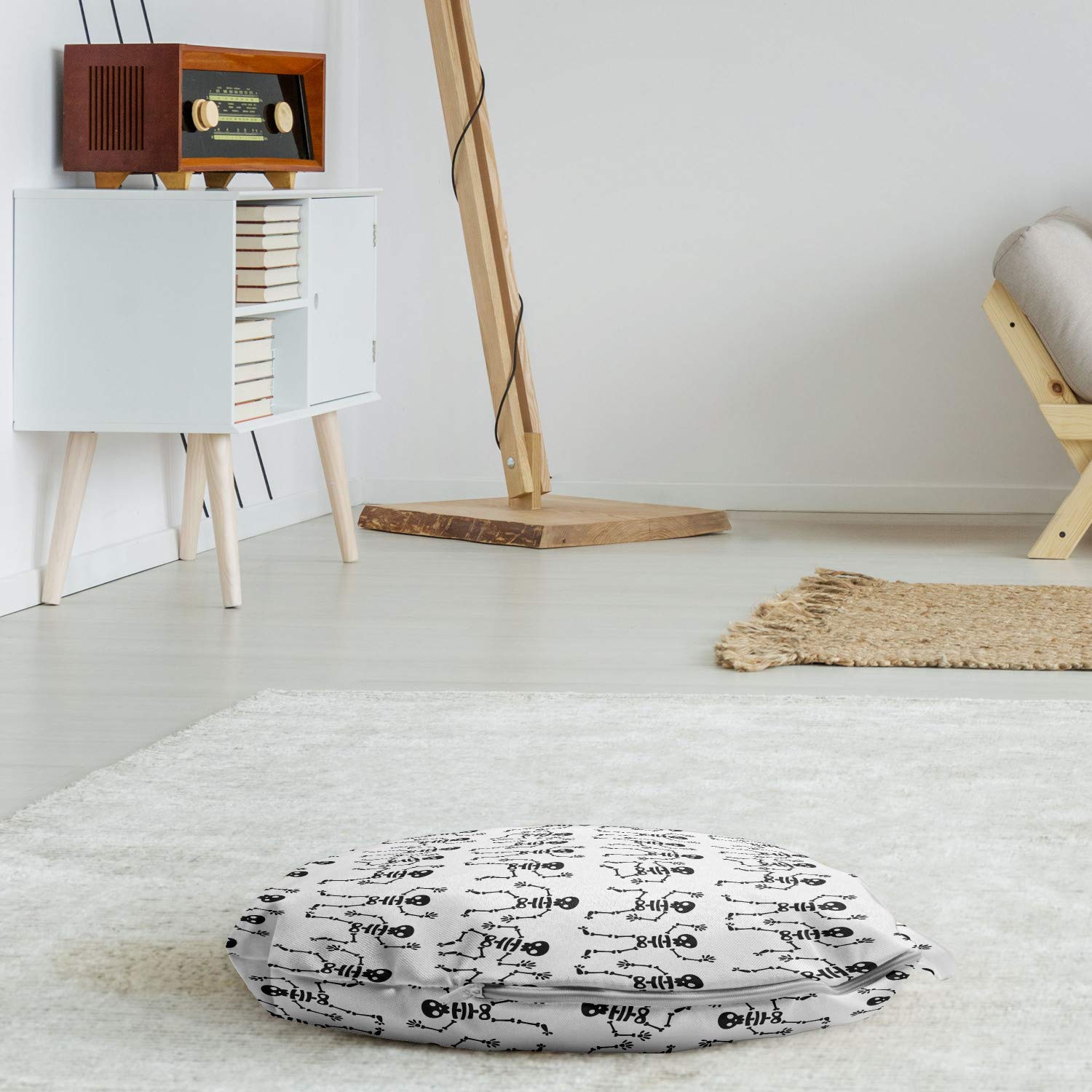 Ambesonne Funny Dancing Skeletons Round Floor Cushion with Handle - 18