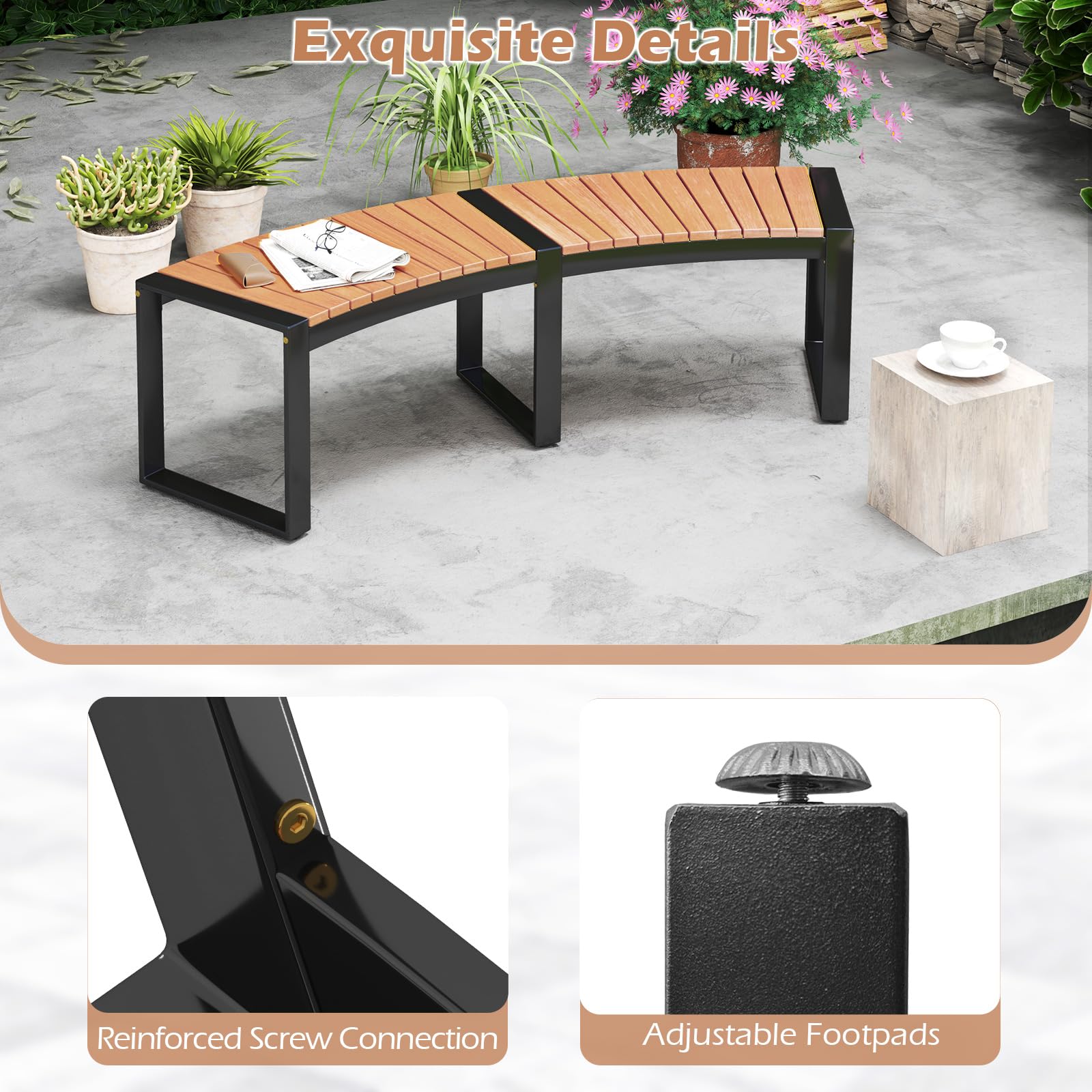**Tangkula Patio Curved Bench - Acacia Wood Fire Pit Bench with Slatted Seat & Metal Legs - Outdoor Backless 2-Person Seating for Yard, Garden, Porch - 800 LBS Max Load - Oil Painted (2 Pack) - Perfect for Campfires, Outdoor Gatherings & Relaxation**