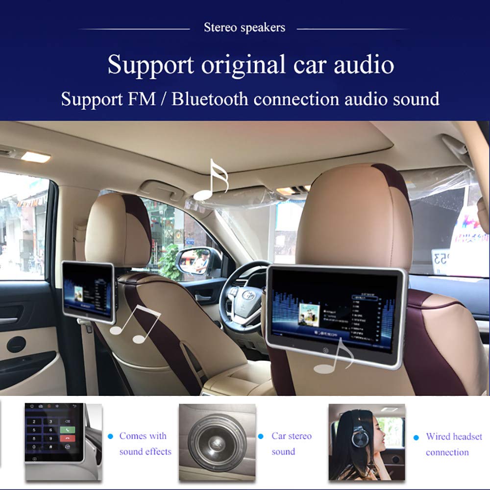 10.1 Inch HD LED Car Headrest Bluetooth Player with USB/TF Card Support - Kids Travel Entertainment for Backseat | Silver-Black