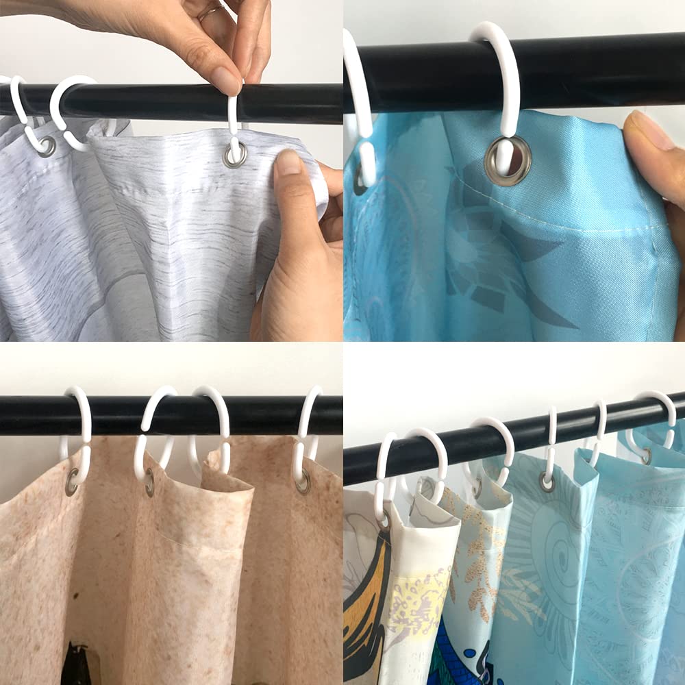 White Plastic Shower Curtain Hooks - 12 Pack Bathroom Shower Rod Rings with Rustproof Design for Window & Shower Curtains - Perfect for Bathroom, Dorm, RV and Apartment Decor