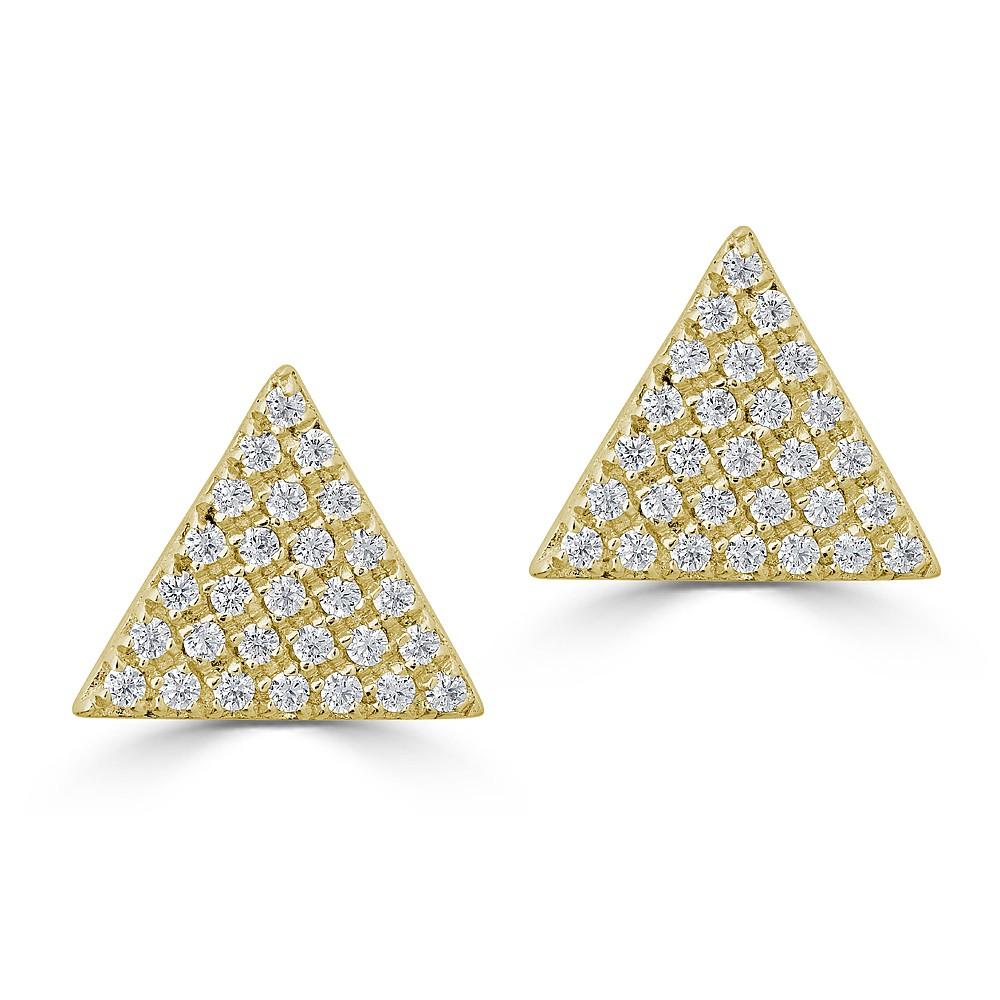 14KT Gold 0.20 CTW Diamond Pavé Triangle Stud Earrings for Women - Elegant Everyday Jewelry & Special Occasion Gift