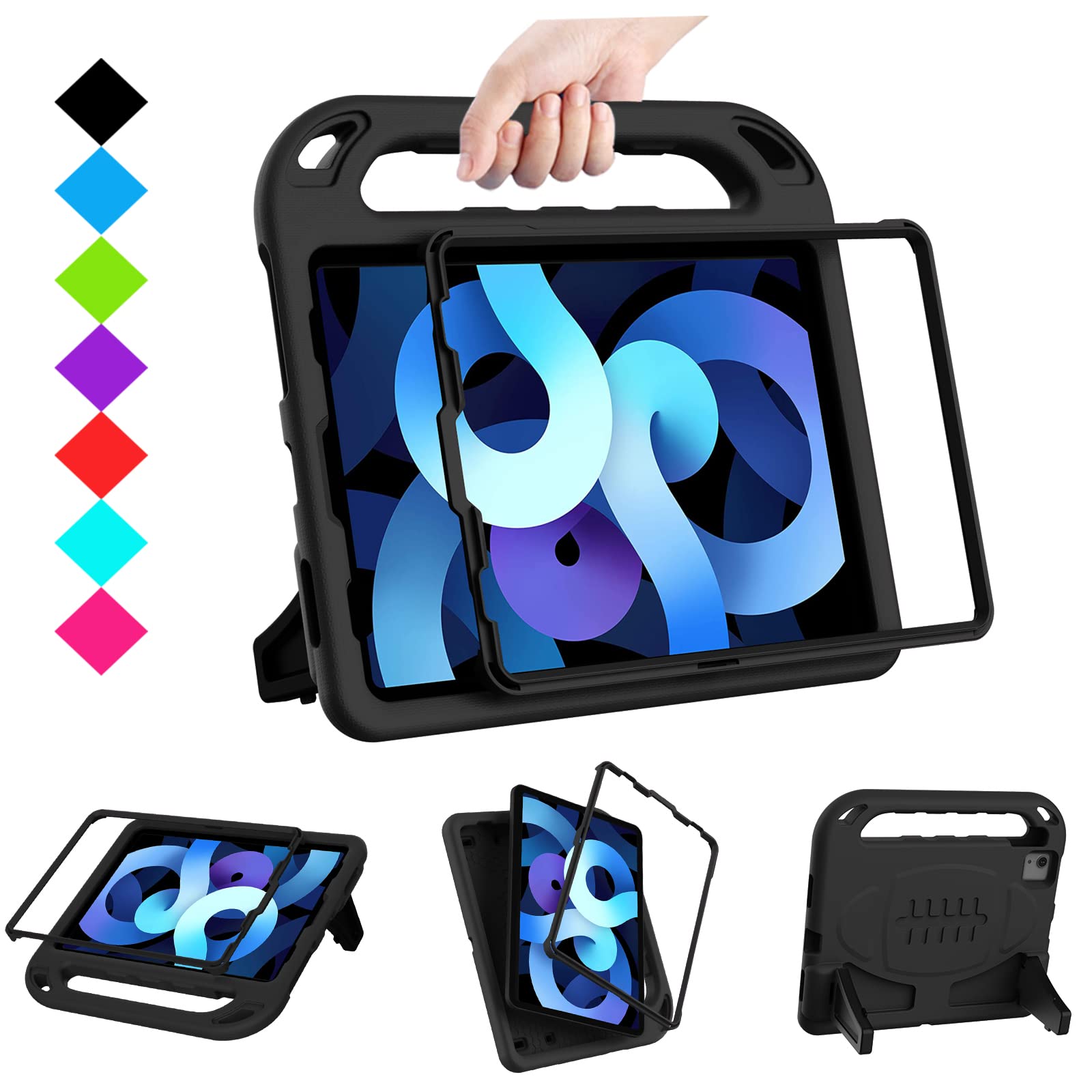 TIRIN Shockproof Kids Case for iPad Air 5th/4th Gen (2022/2020) & iPad Pro 11 (2021/2020/2018) - 10.9 Inch Protective Cover with Screen Protector & Portable Handle - Perfect for School, Travel & Home Use - Black