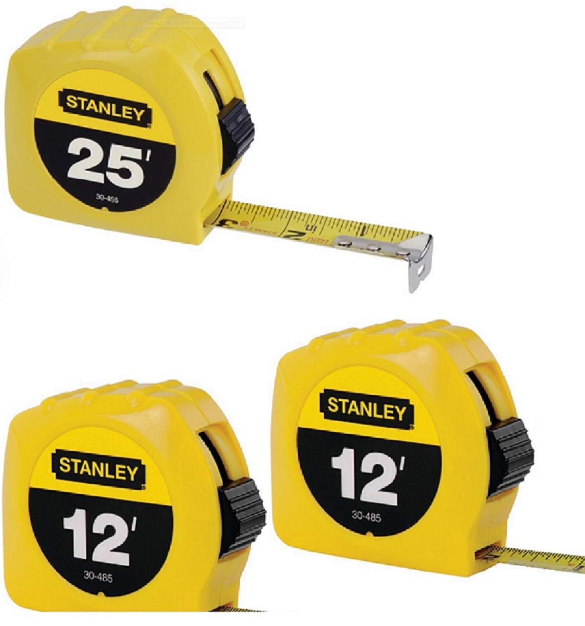 Stanley 2-12Ft & 25Ft Tape Measure Set - Heavy Duty Retractable Measuring Tapes for Construction, Carpentry, DIY Projects