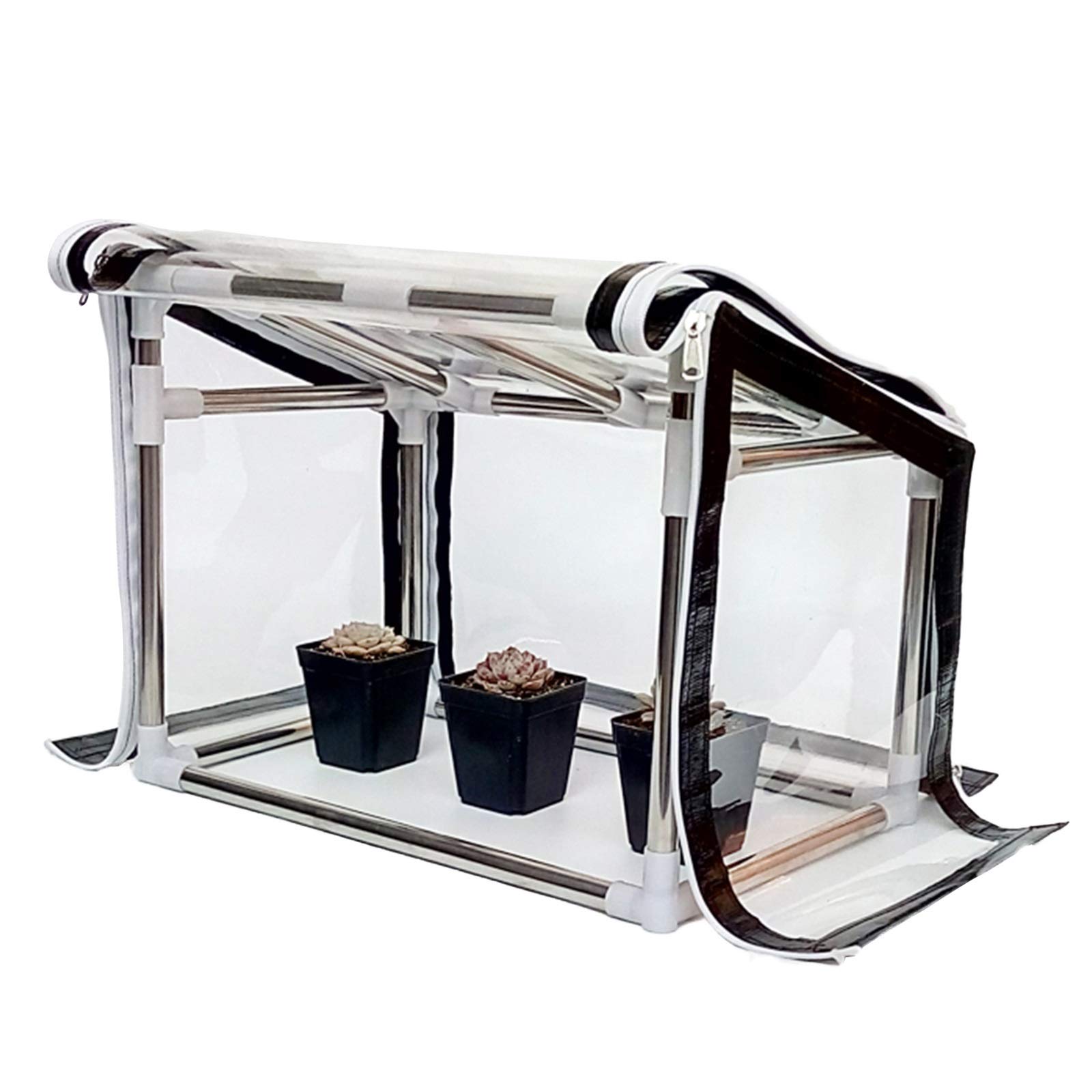 MAHFEI Mini Greenhouse for Tabletop - Portable Small Plant Greenhouse with Clear PVC Cover & Pitched Roof Design - Indoor Outdoor Garden, Backyard, Balcony Use for Flowers, Herbs, Seedlings