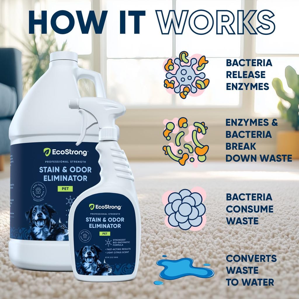 Eco Strong Pet Stain and Odor Remover - Enzyme Cleaner for Cat & Dog Urine, Eliminates Stains and Odors - 160 Oz - Perfect for Carpets, Floors, and Pet Accidents