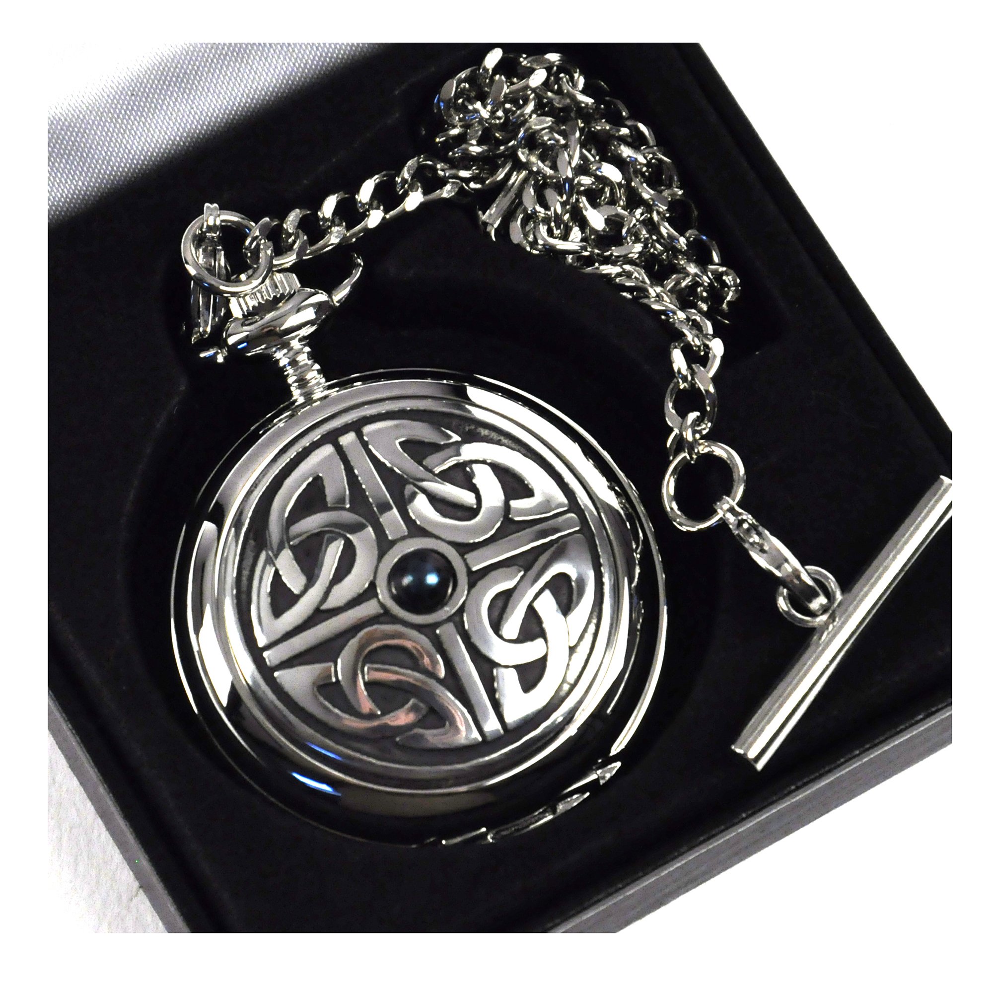 Celtic Square Knot Gemstone Pocket Watch - Vintage Style Jewelry for Men & Women - Perfect for Weddings, Anniversaries & Special Occasions