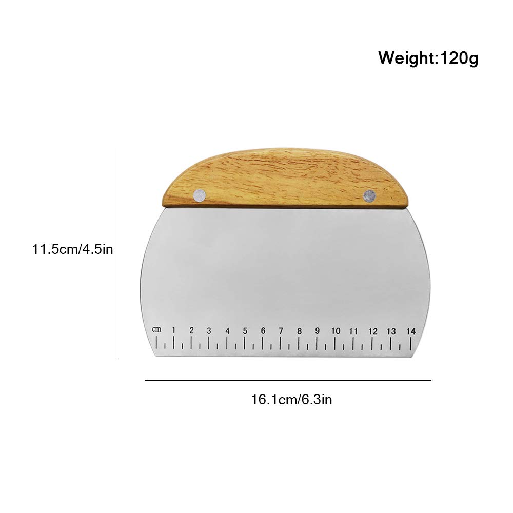 TINMIX Stainless Steel Dough Scraper - Wood Handle Pastry Cutter & Chopper with Non-Slip Grip & Measurement Marks - Essential Baking Tool for Cookies, Pies & Bread Making - Perfect for Home Bakers & Professional Kitchens