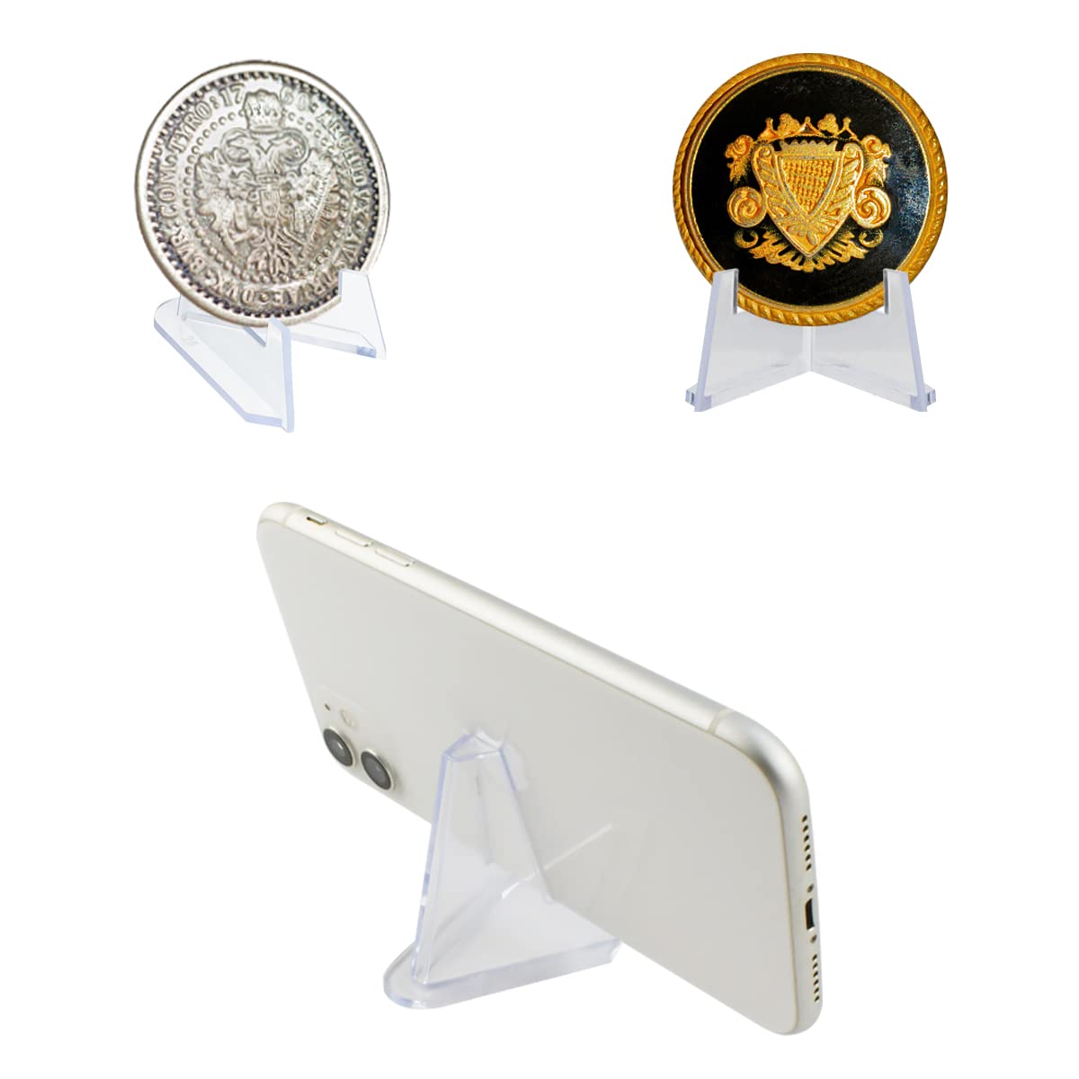 Yuntop 20 Pack Acrylic Easel Stands - Mini Clear Display Holders for Small Artworks, Coins, Pocket Watches & Challenge Medals (2.12x1.4 Inch) - Perfect for Showcasing Collectibles, Jewelry & Photos at Home, Office or Exhibitions