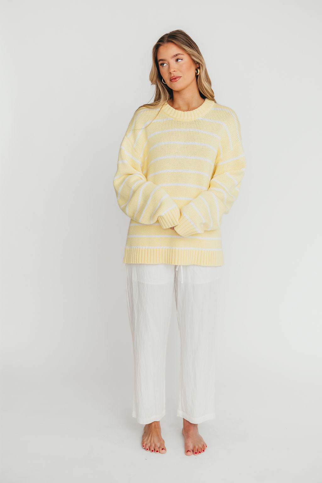Bayside Sweater - Banana Stripe Knit Pullover for Women | Cozy Casual Wear for Fall & Winter | Perfect for Office, Dates & Weekend Outings